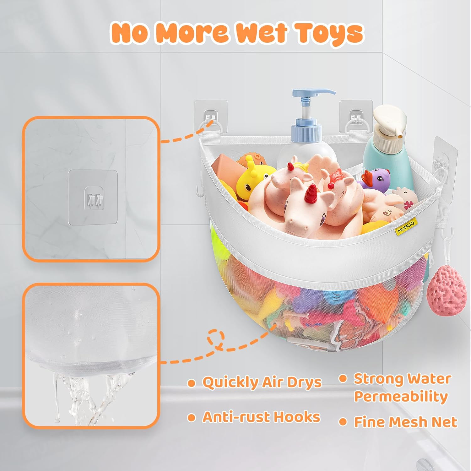 MUMUQ Bath Toy Storage Corner Organizer with Zipper