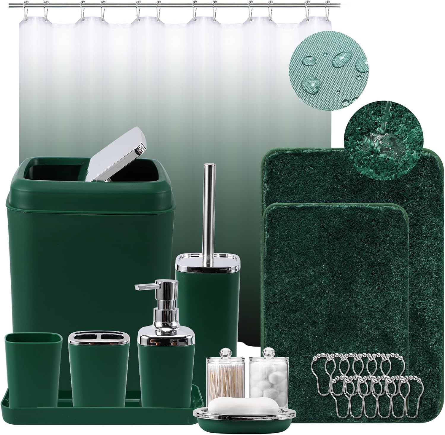 XLHOMO Dark Green Bathroom Accessory Set 24PC 1