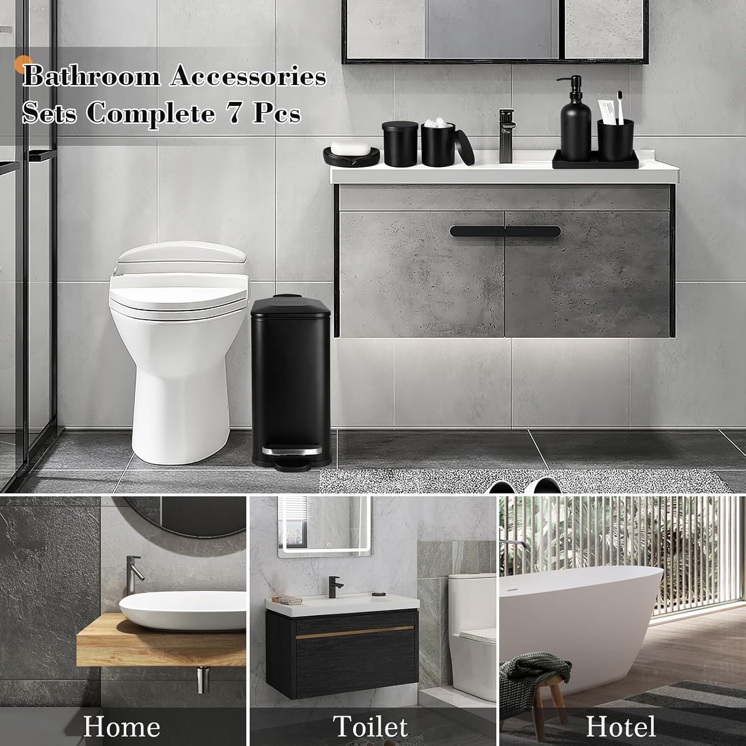 Kasunting 7 Pcs Matte Black Bathroom Accessories Set