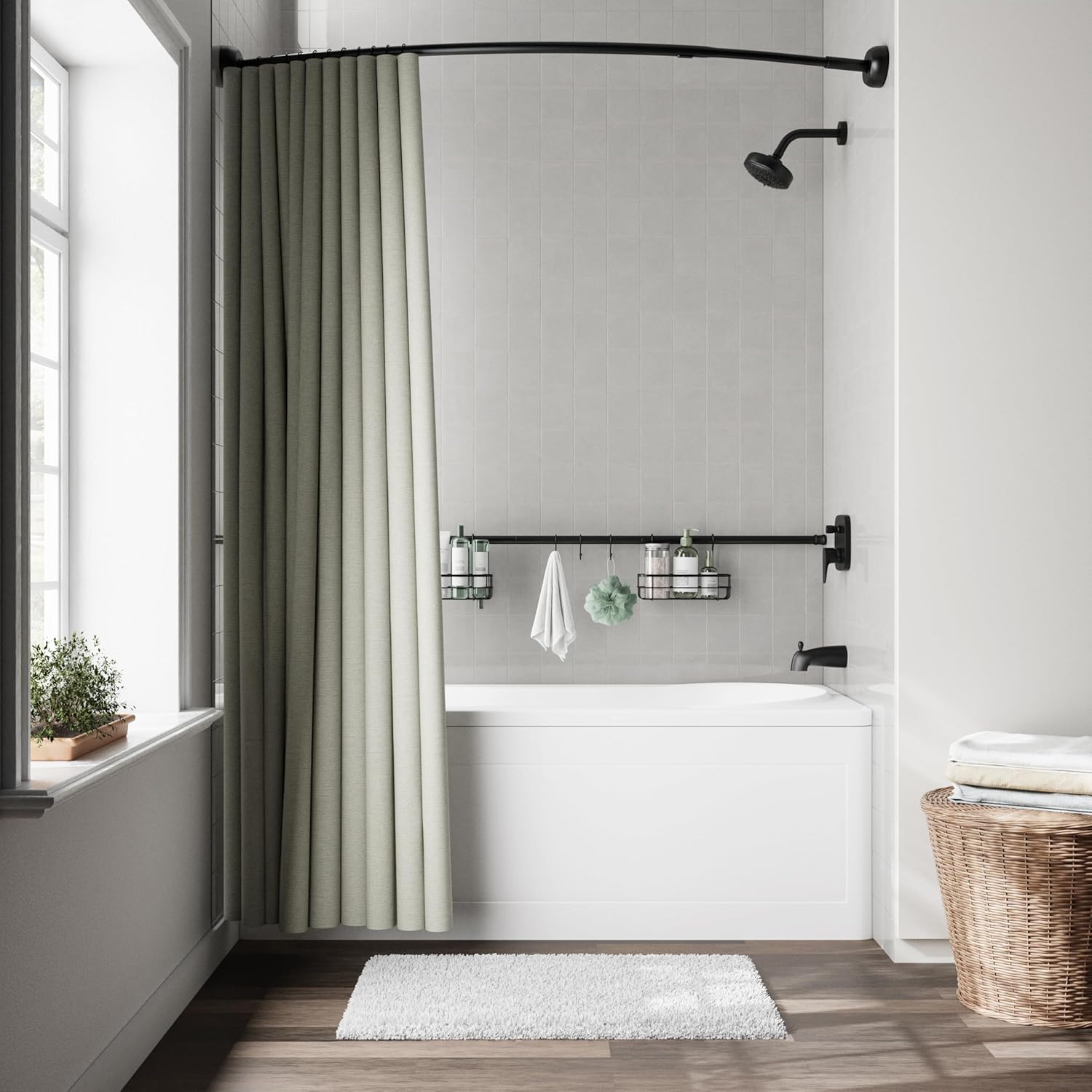 Zenna Home Matte Black Shower Caddy with 2 Baskets and 3 Hooks