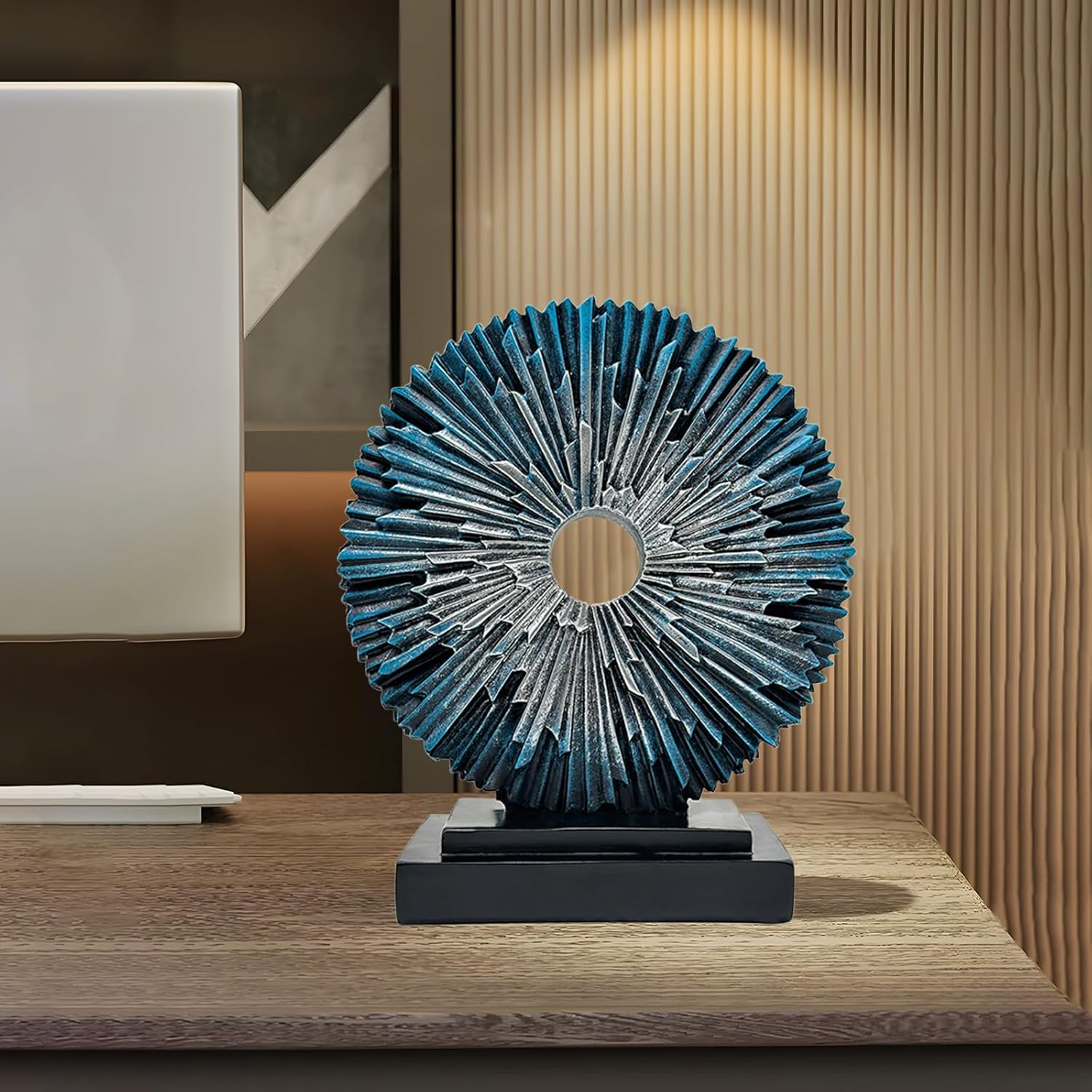 Abstract Blue Silver Modern Sculpture for Home Office Decor