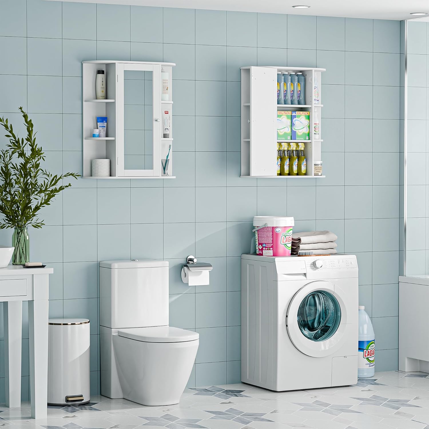 ZENY Bathroom Cabinet with Adjustable Shelves and Mirror