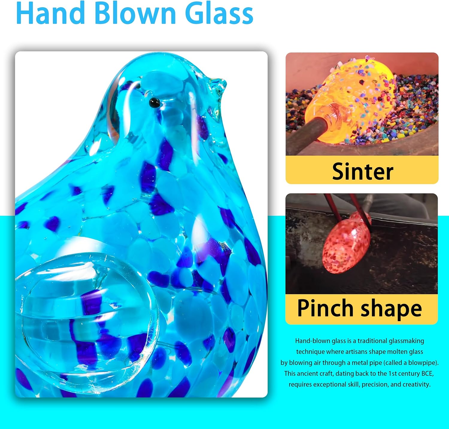 Handmade Blue Glass Bird Figurine Home Decor