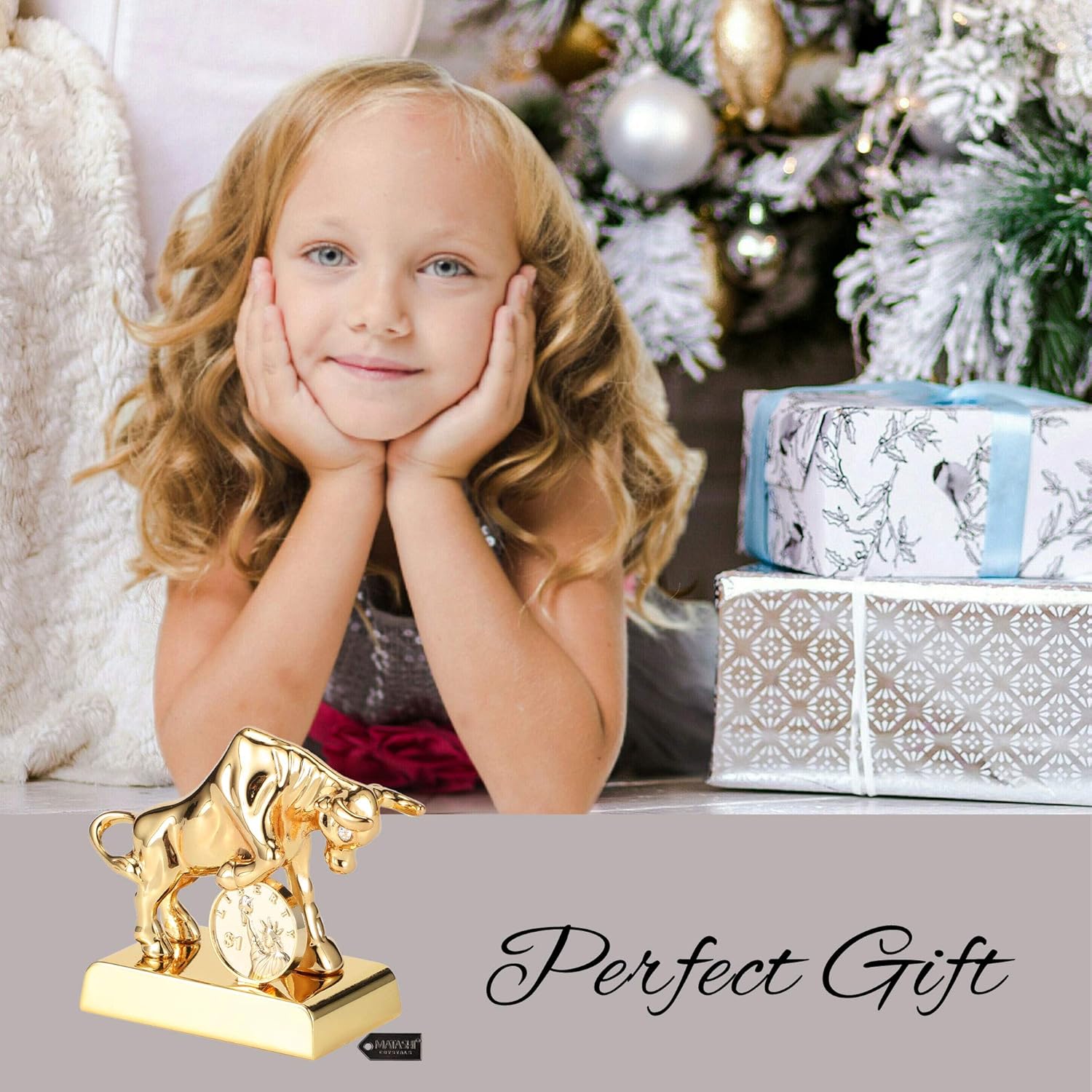 Matashi 24K Gold Plated Ox Bull Crystal Studded Statue