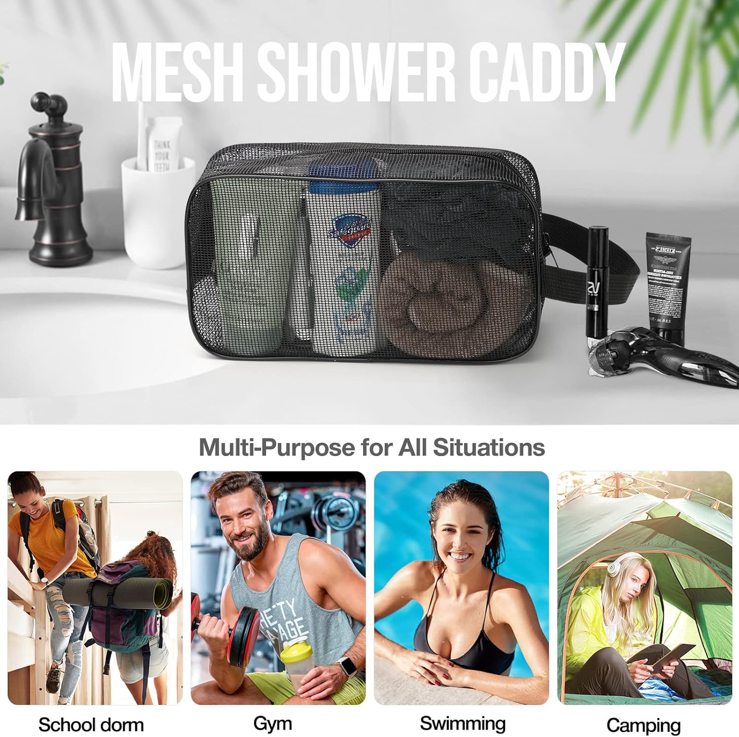 Gocvo Mesh Shower Caddy Black Portable Organizer Tote