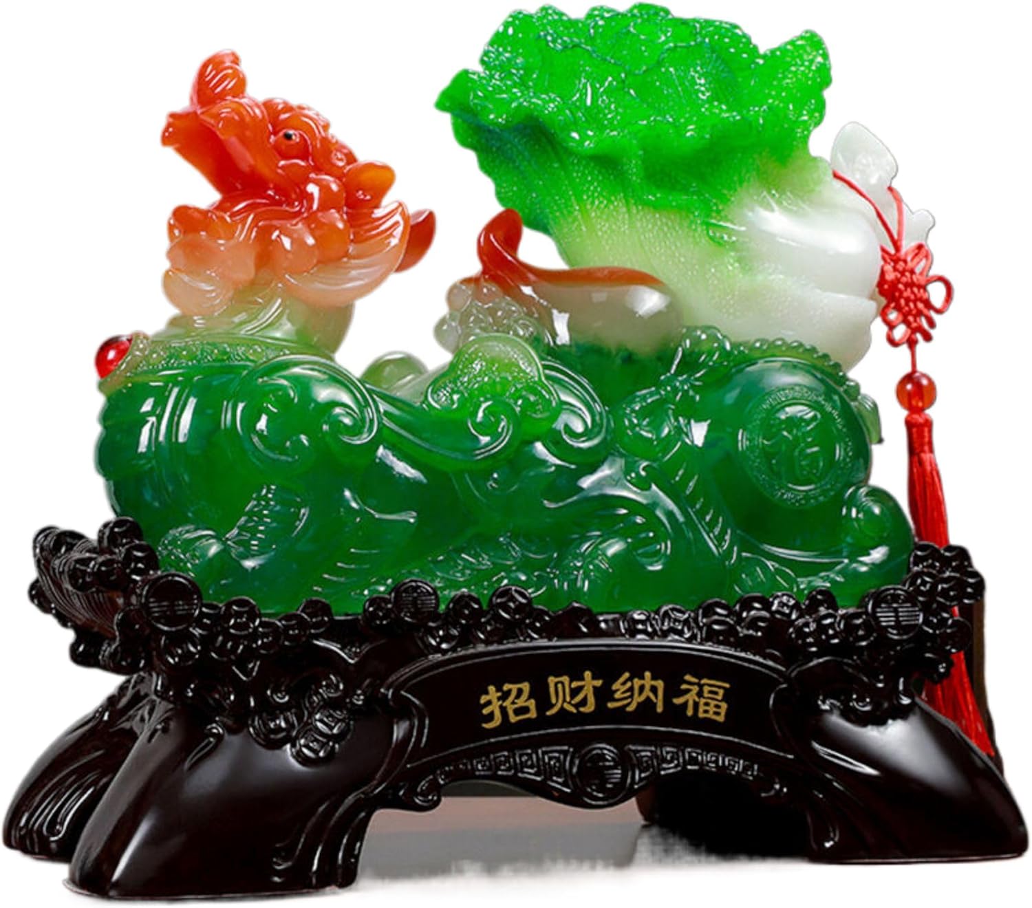 Chinese Feng Shui Resin Wealth Prosperity Jade Cabbage Statue