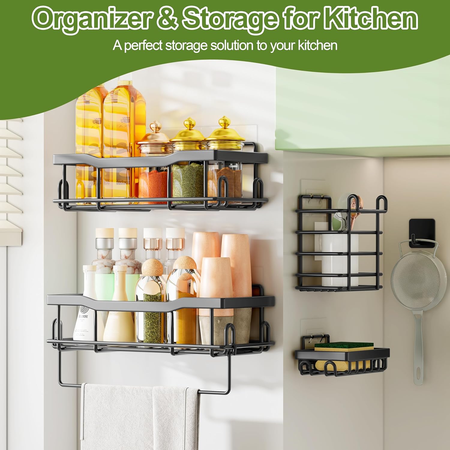 JIANDOS 9 Piece Shower Caddy Set with Hooks and Adhesives