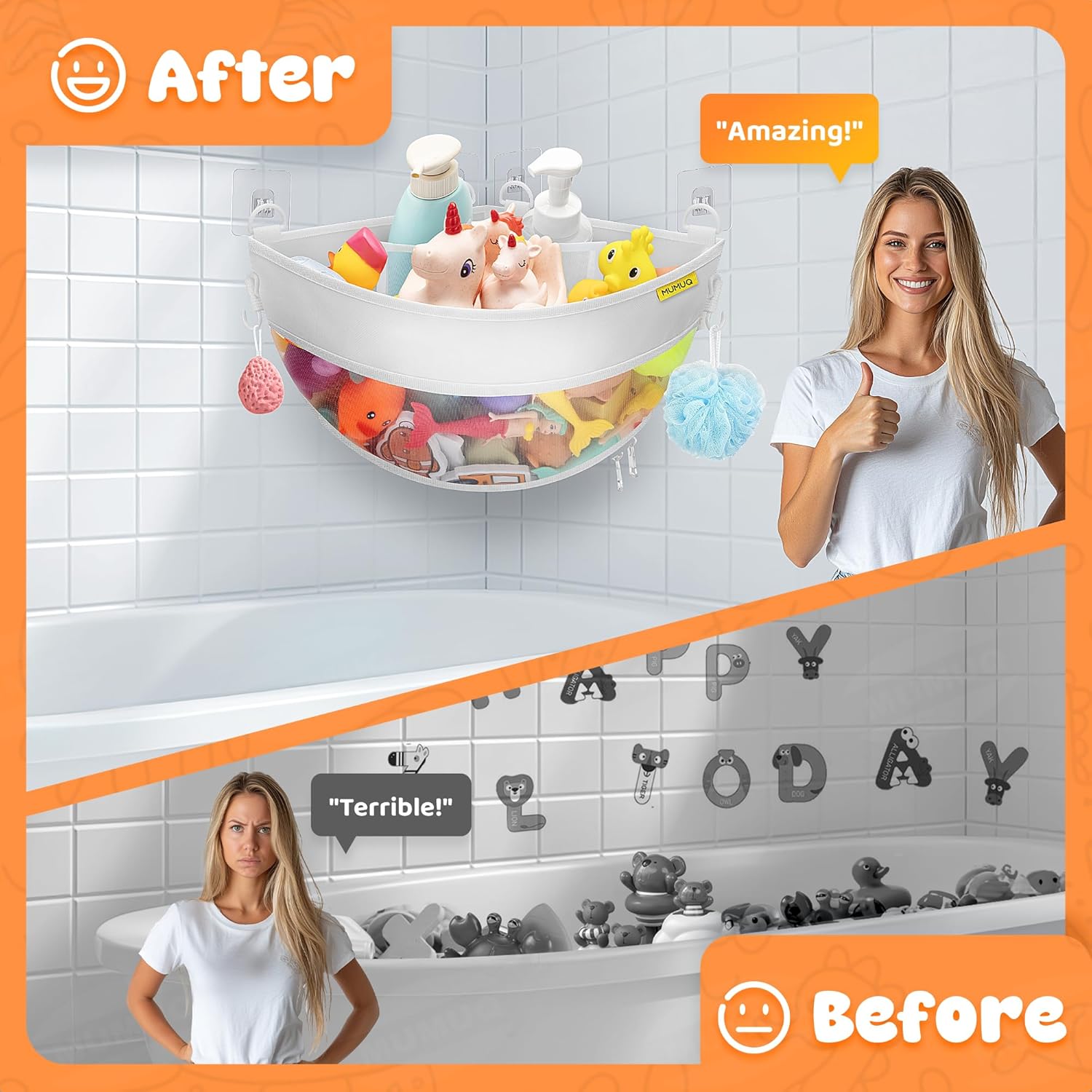 MUMUQ Bath Toy Storage Corner Organizer with Zipper
