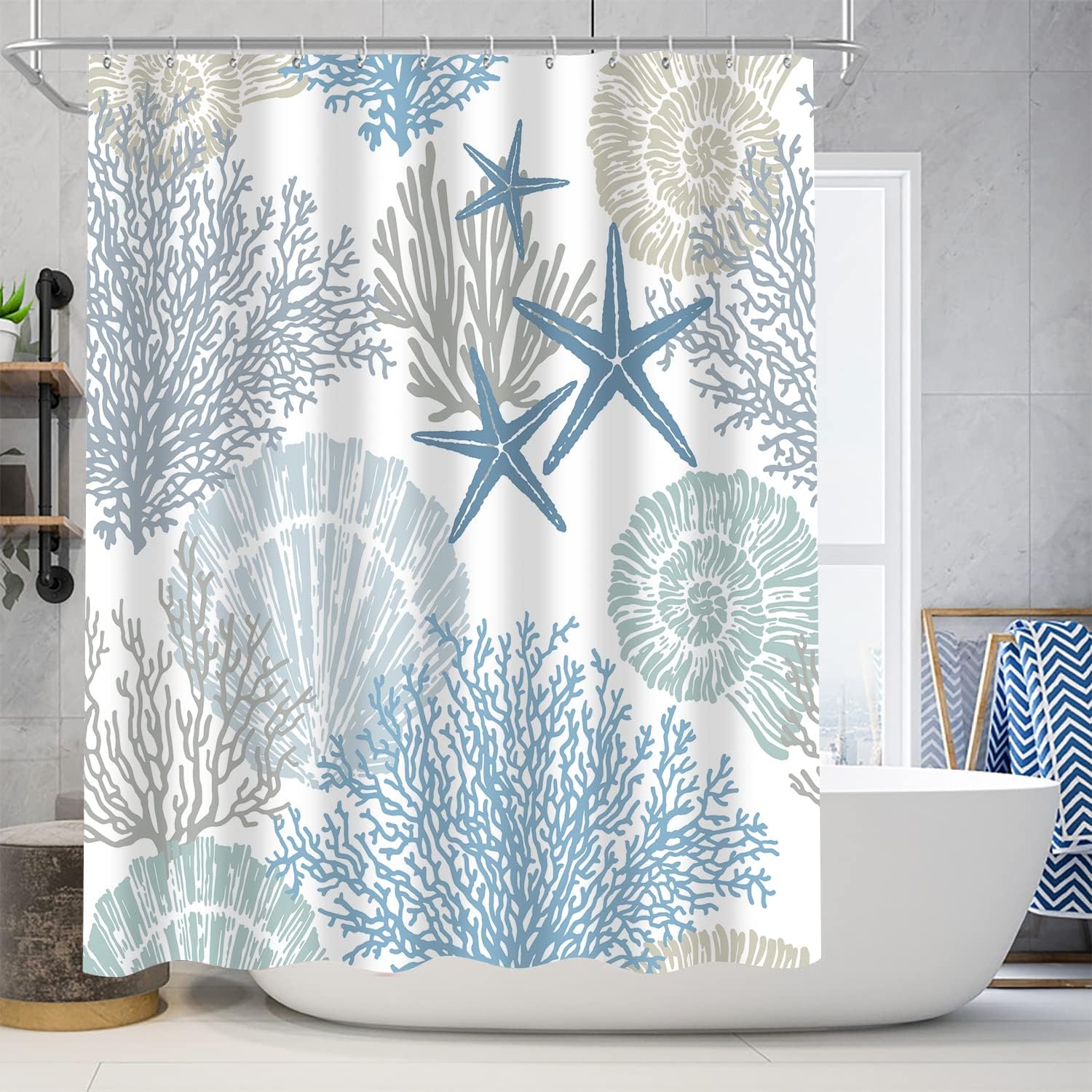 Nkzply 4 Pcs Beach Shower Curtain Bathroom Set