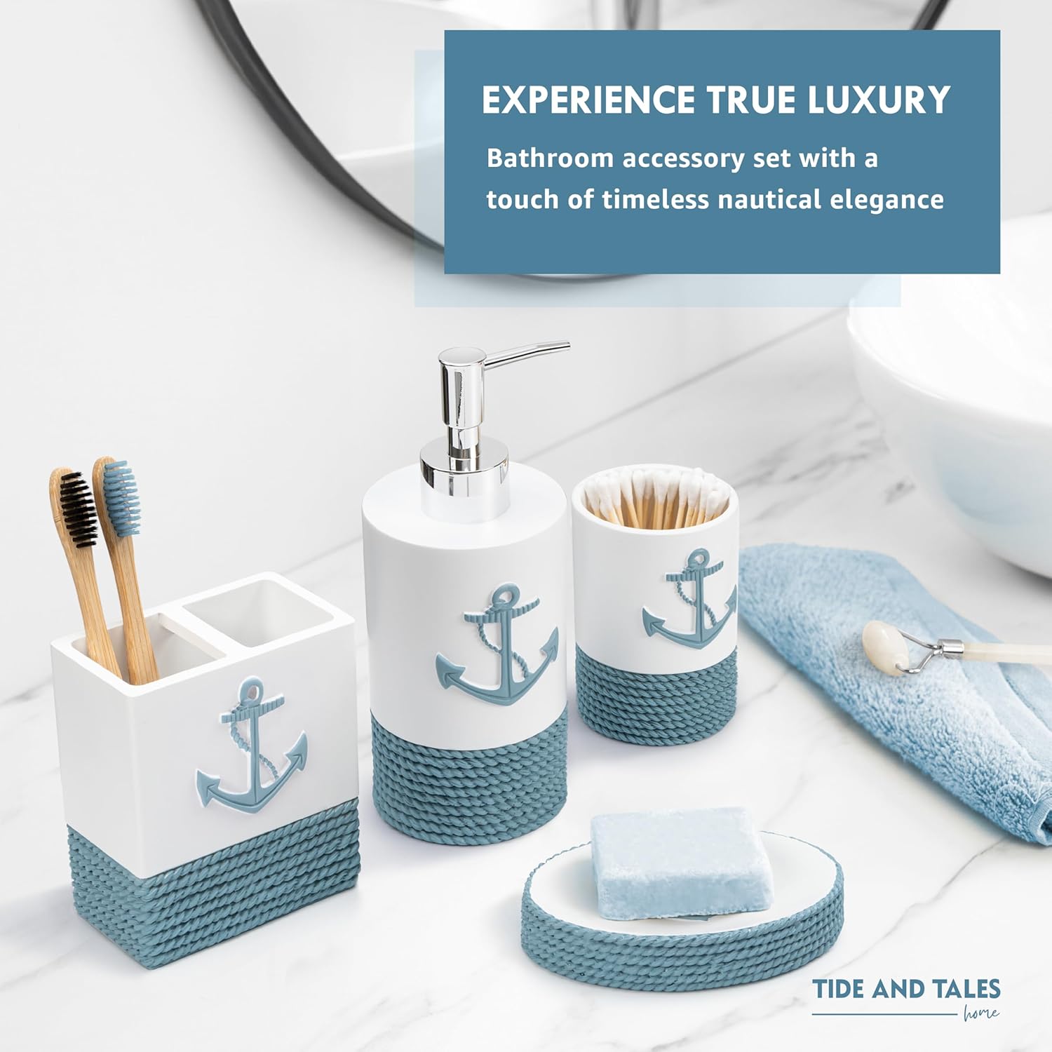 TideAndTales Nautical Bath Accessories Set 4 Piece 1