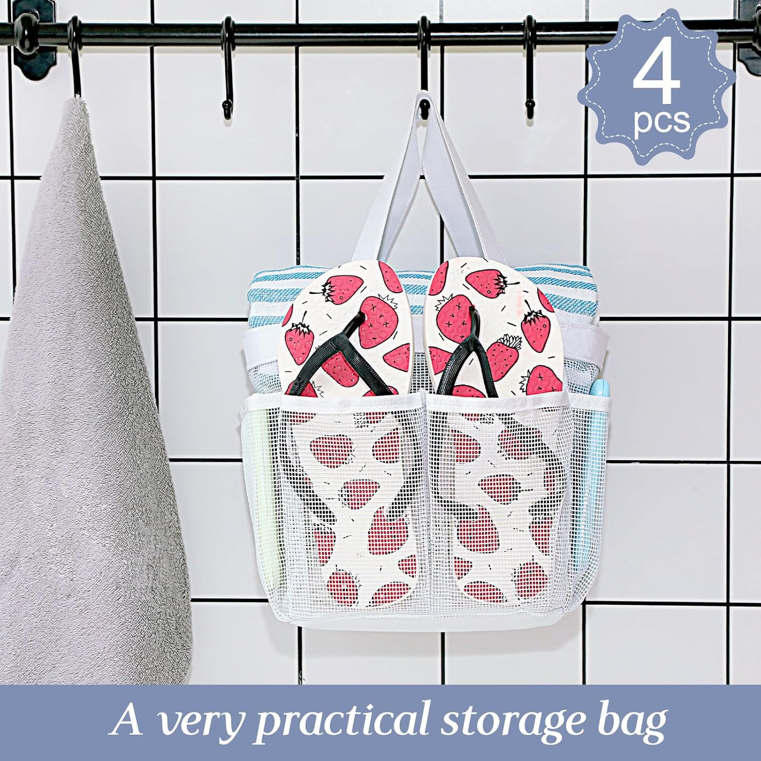 Hillban 4 Pcs Mesh Shower Caddy with 8 Pockets
