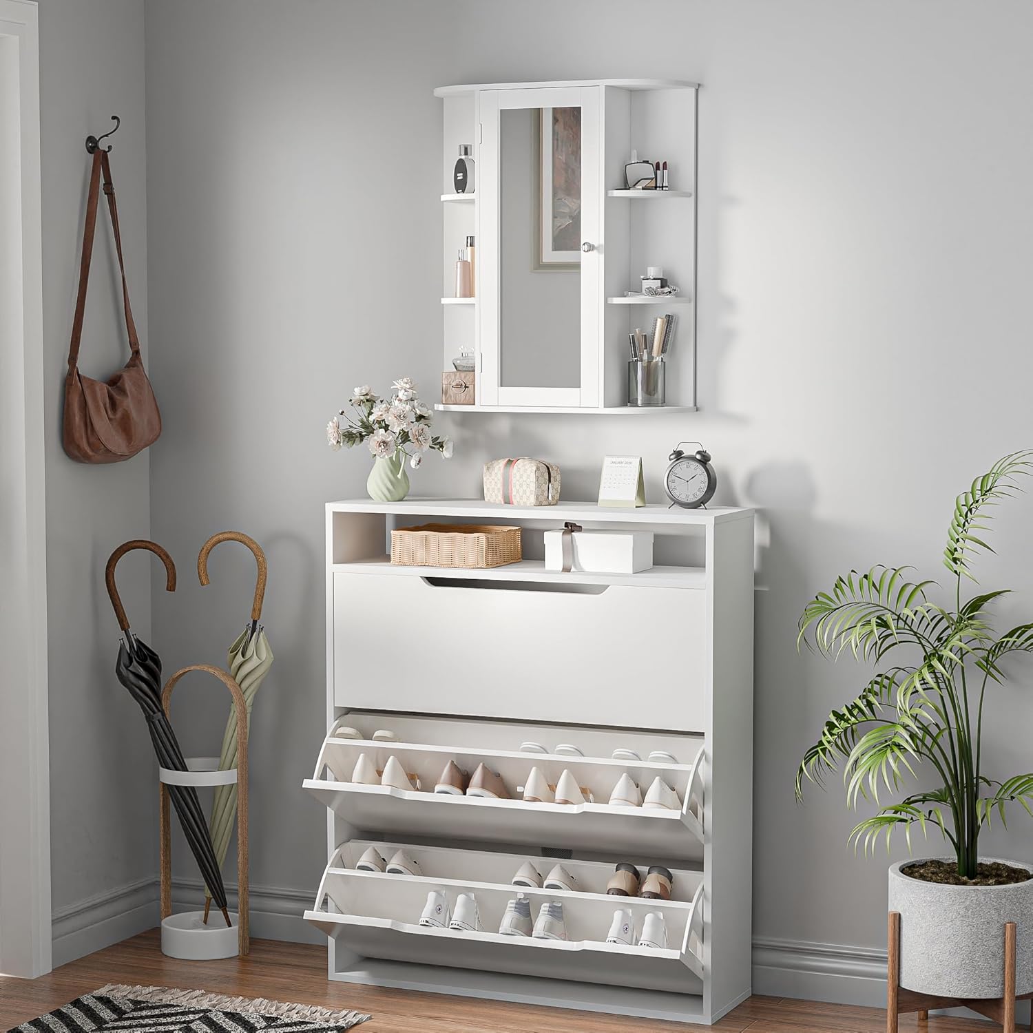 ZENY Bathroom Cabinet with Adjustable Shelves and Mirror
