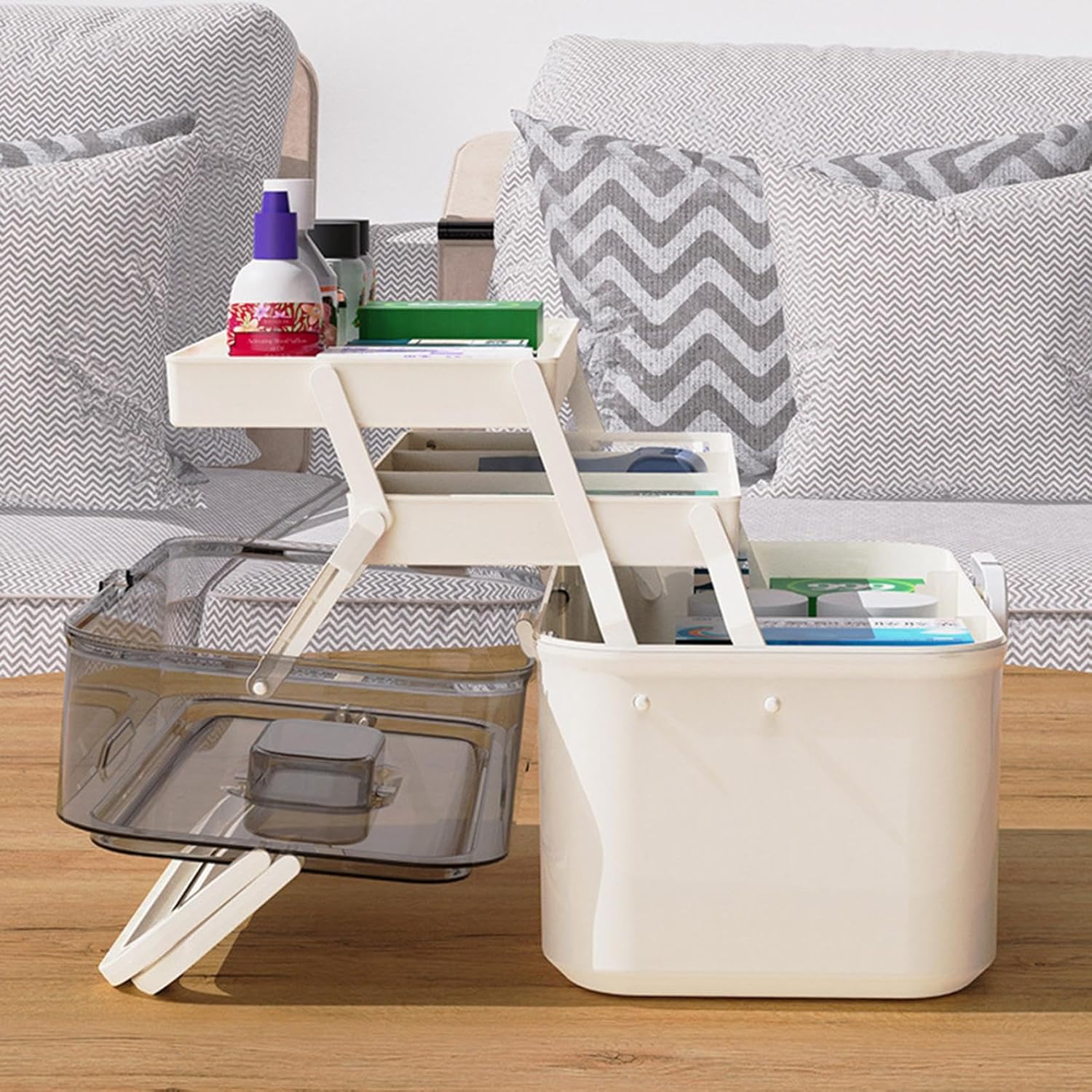 3-Tier Medicine Storage Box with Handle and Detachable Top