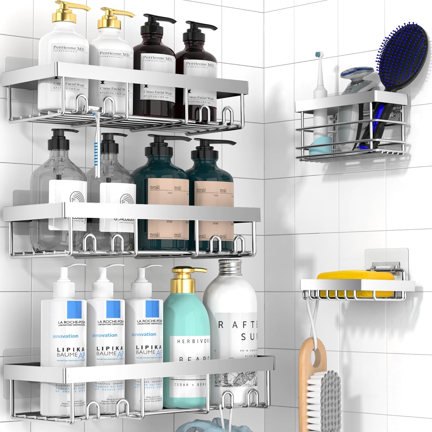 Moforoco 5-Pack Adhesive Shower Caddy Organizer 1