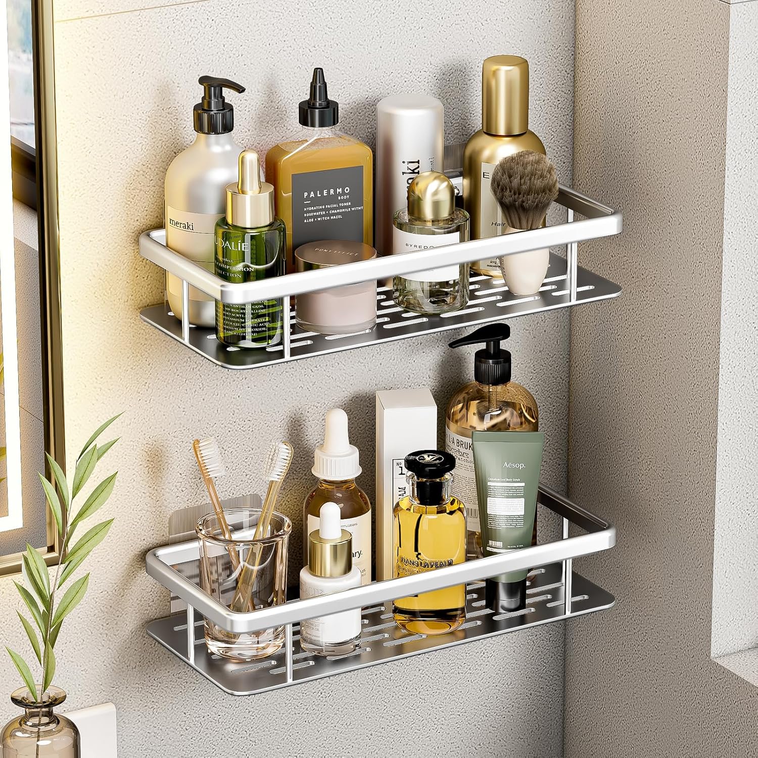 RUITHOE Aluminum Shower Caddy 2 Pack No Drill Rustproof Organizer