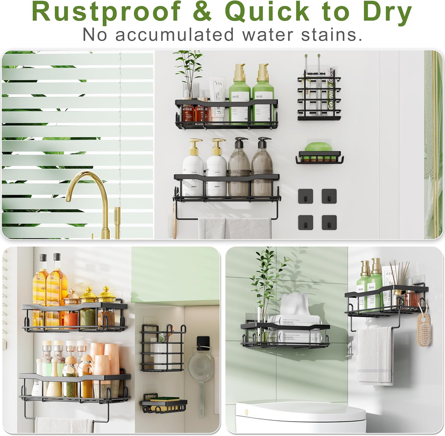 JIANDOS 9 Piece Shower Caddy Set with Hooks and Adhesives