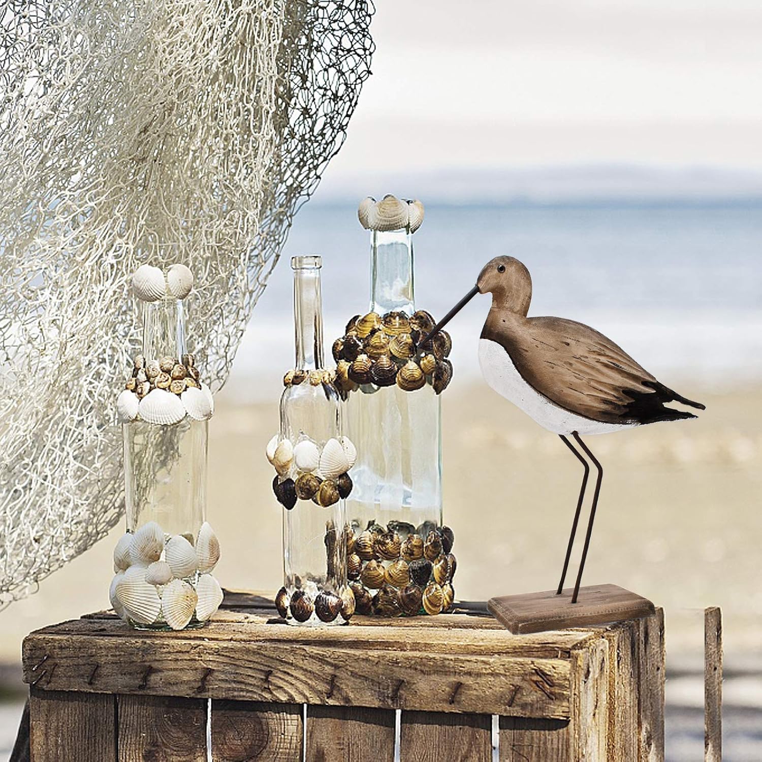 Linfevisi Seagull Statue Solid Wood Coastal Decor