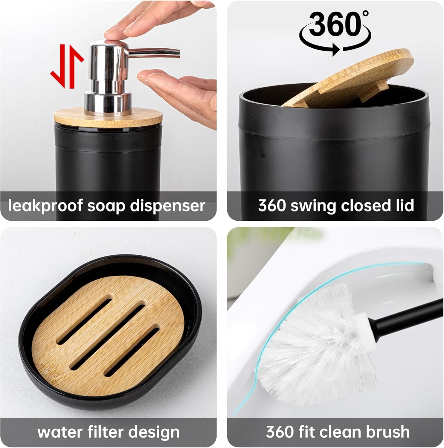 Fun Memories 6-Piece Bamboo Bath Accessory Set Black