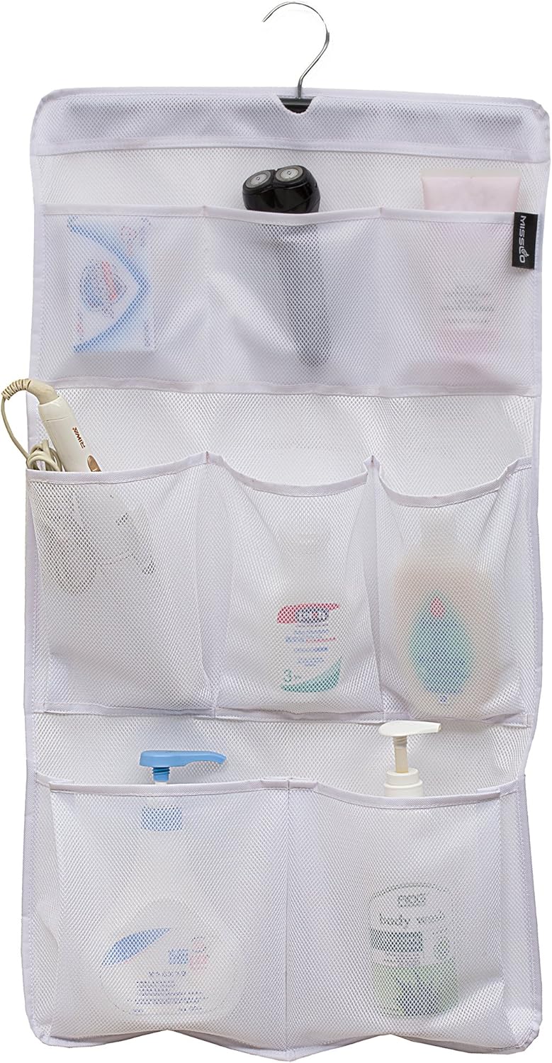 MISSLO 8-Pocket Mesh Shower Organizer with Rotating Hanger