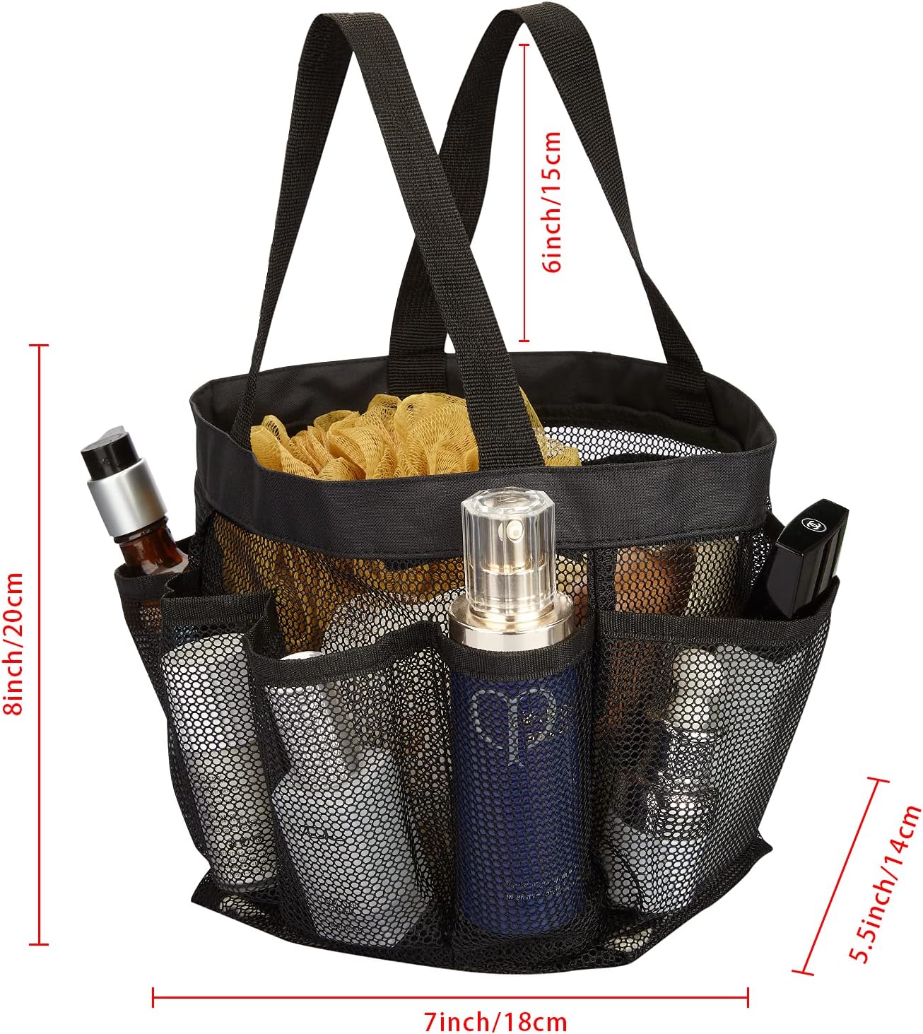 HAOGUAGUA Mesh Shower Caddy with 8 Pockets - Quick Dry Portable Toiletry Bag