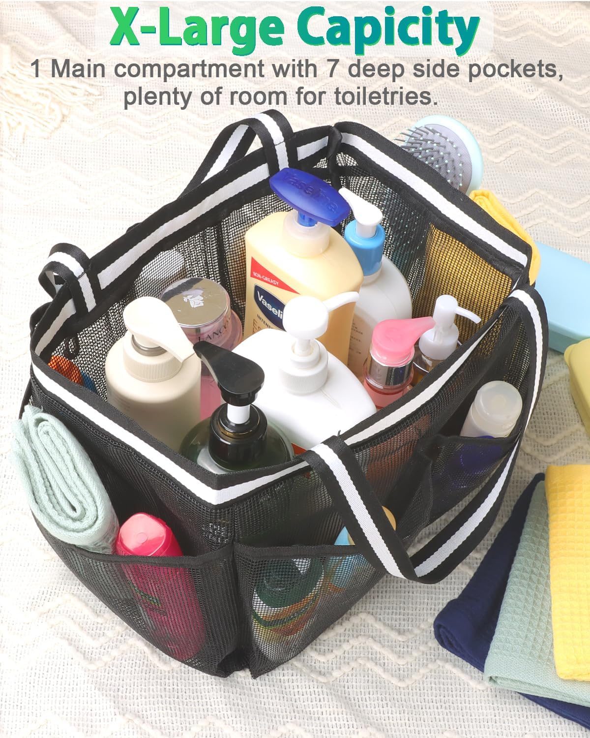 XL Mesh Shower Caddy Portable Bag for Travel and Gym