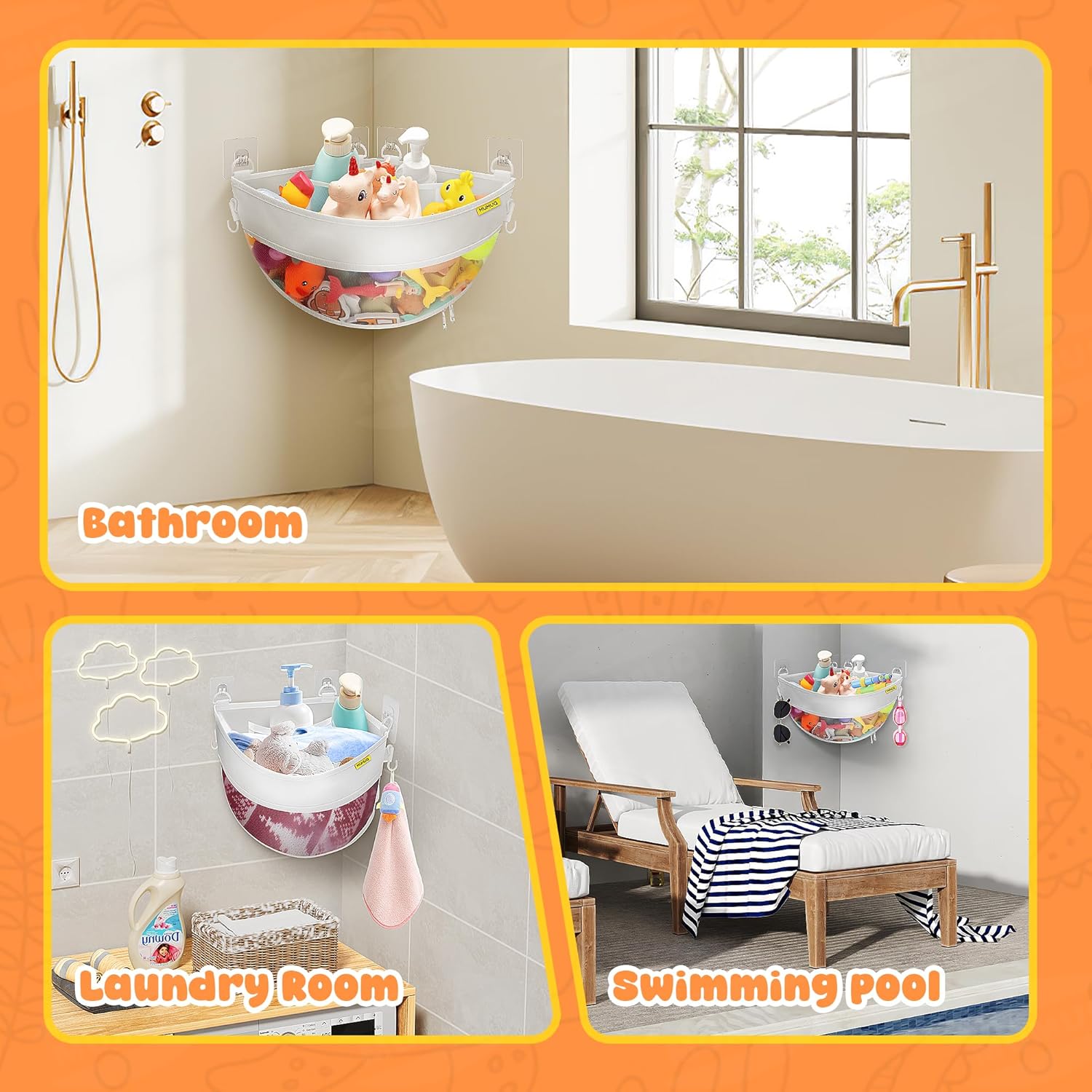 MUMUQ Bath Toy Storage Corner Organizer with Zipper