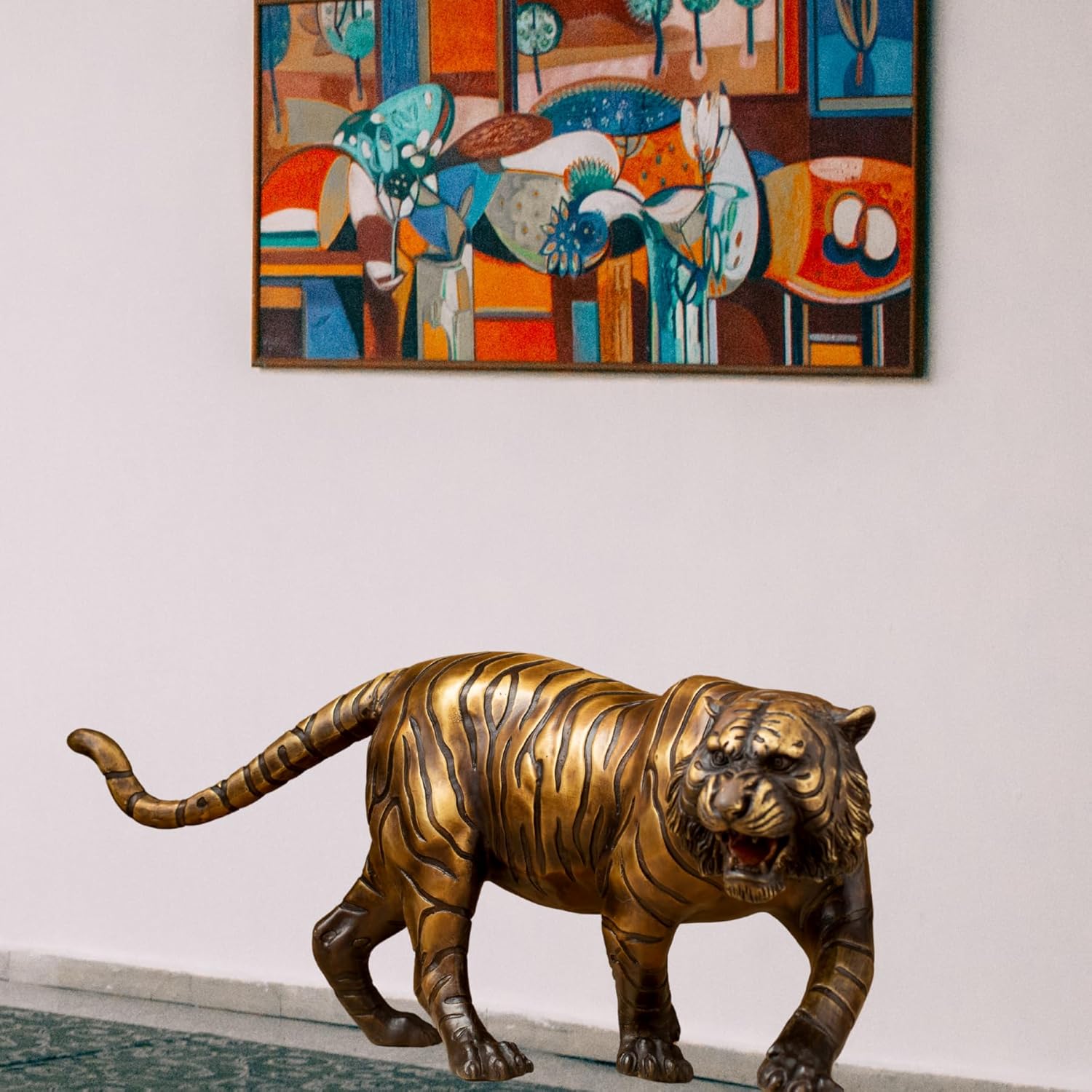 YouFine Bronze Tiger Statue 189 Inch Solid Brass Home Decor
