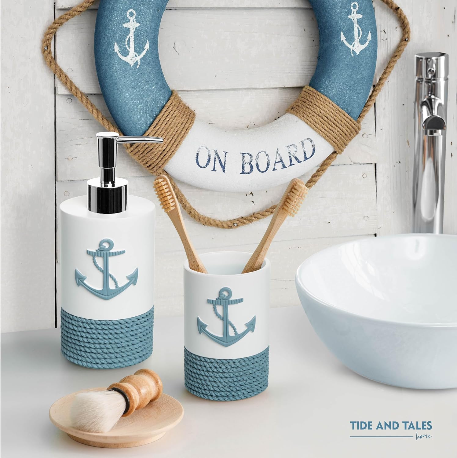 TideAndTales Nautical Bath Accessories Set 4 Piece 1