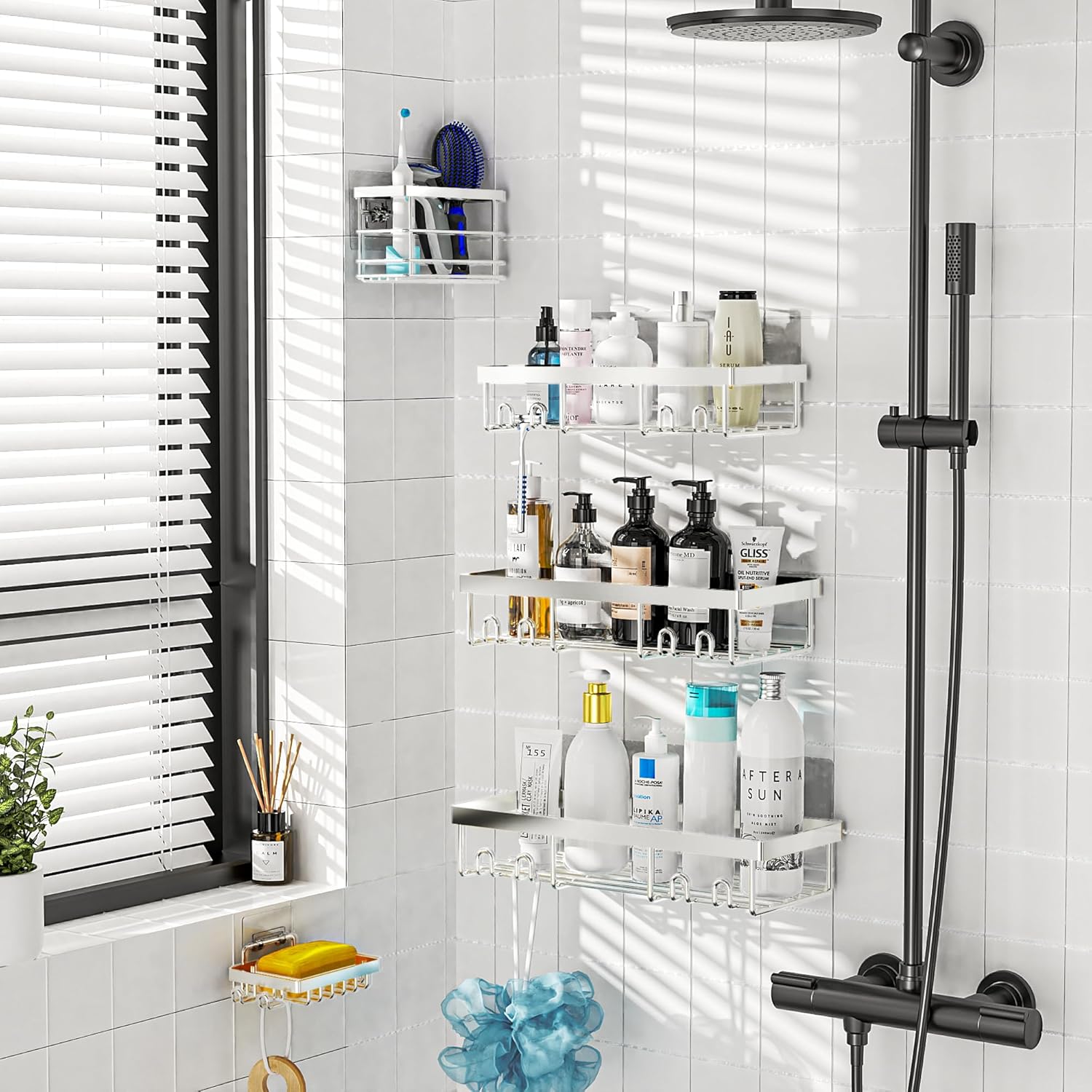 Moforoco 5-Pack Adhesive Shower Caddy Organizer 1