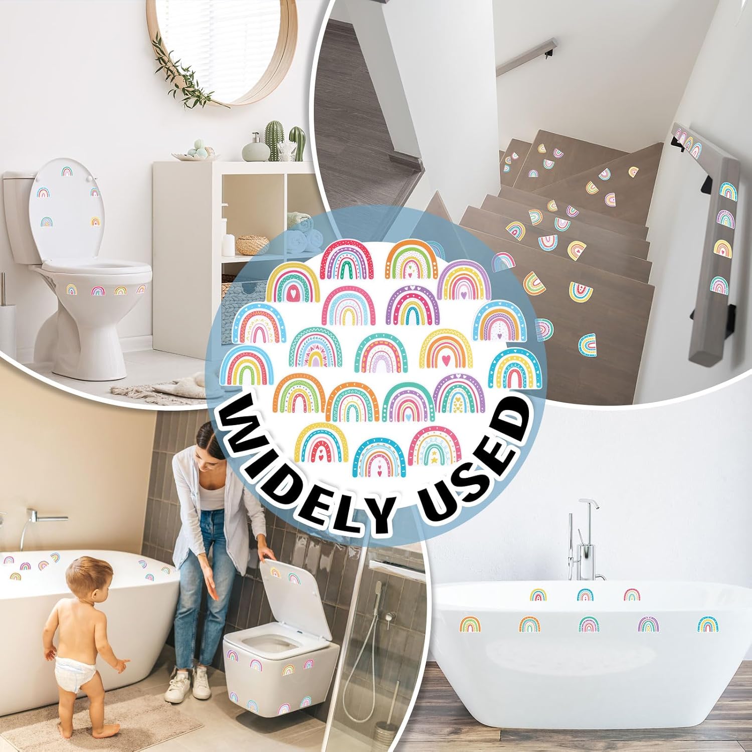 Whaline 20Pcs Boho Rainbow Non Slip Bath Stickers