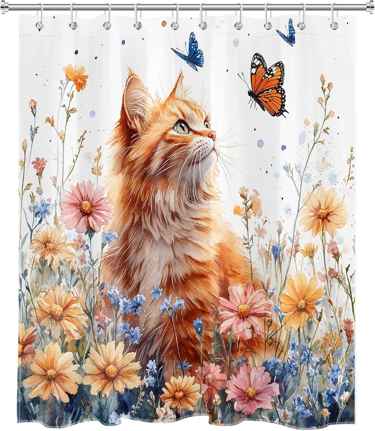 LB Funny Cat Shower Curtain Set 60x72