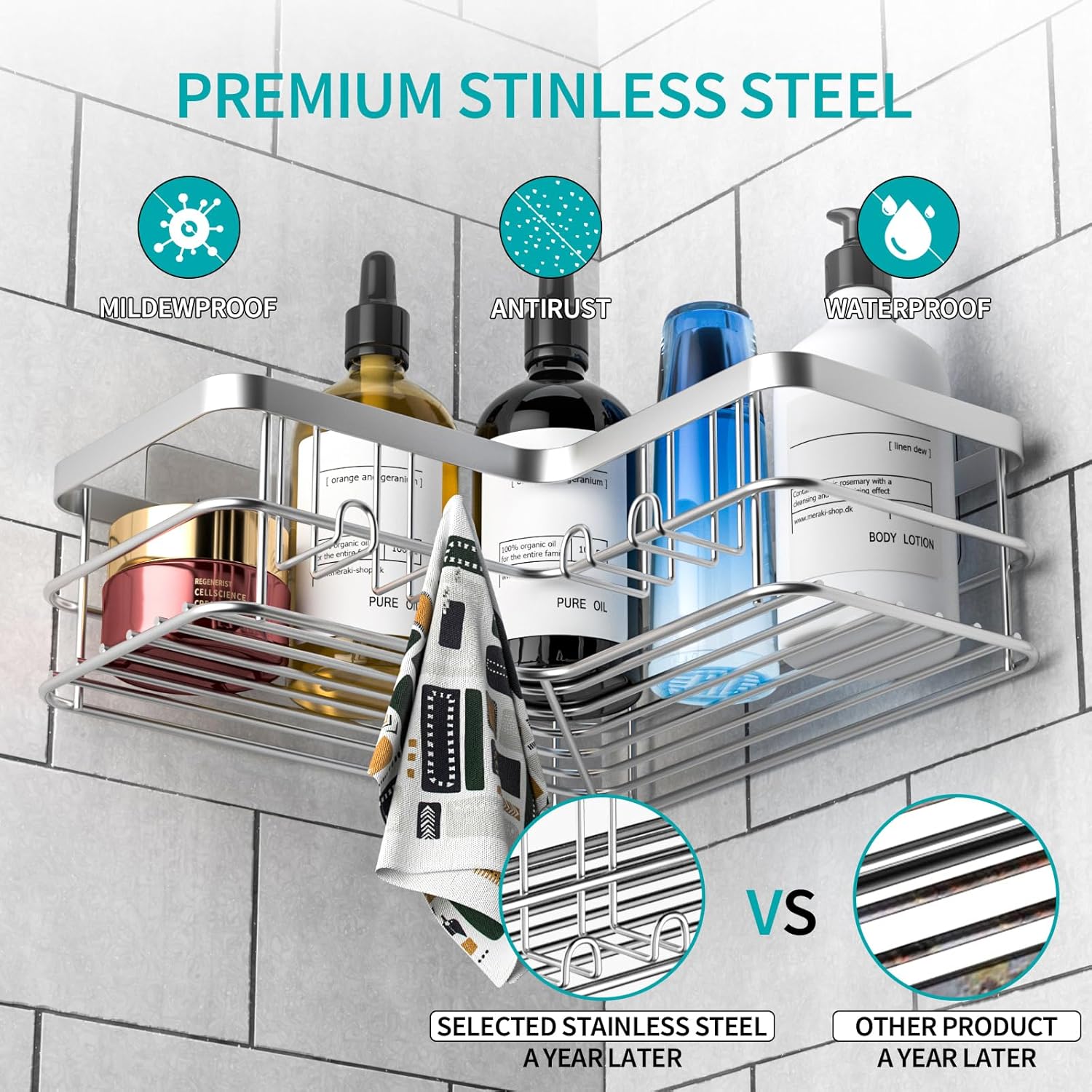 Yazoni Shower Caddy 2-Pack Corner Shelf Silver