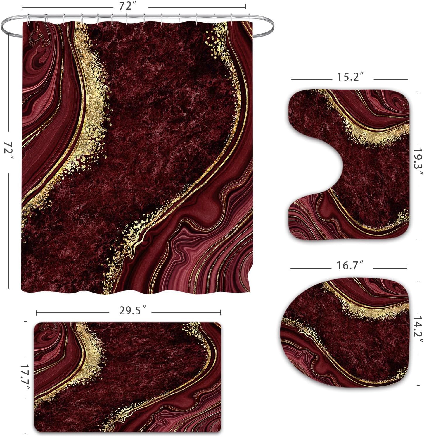 Gibelle 4 Pcs Luxury Marble Shower Curtain Set with Non-Slip Rugs