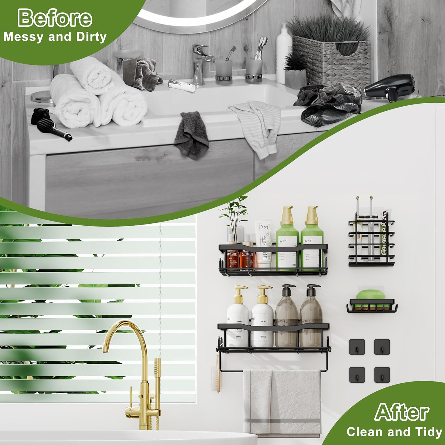JIANDOS 9 Piece Shower Caddy Set with Hooks and Adhesives