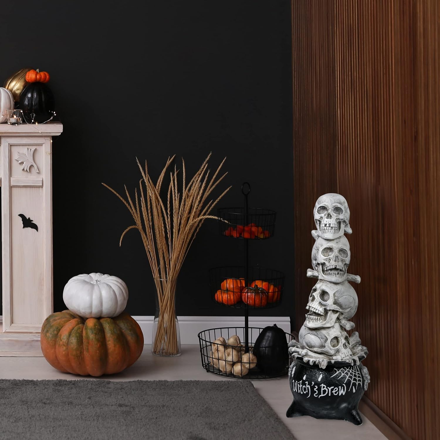 National Tree Company Stacked Skulls Cauldron Table Decoration 38 Inches