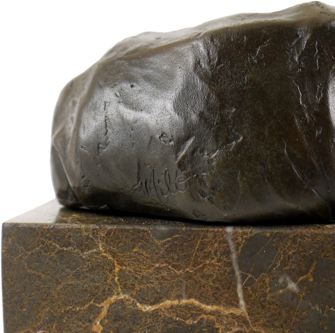 Animal Bronze Figure - Resting Rhino on Marble - Signed by Milo
