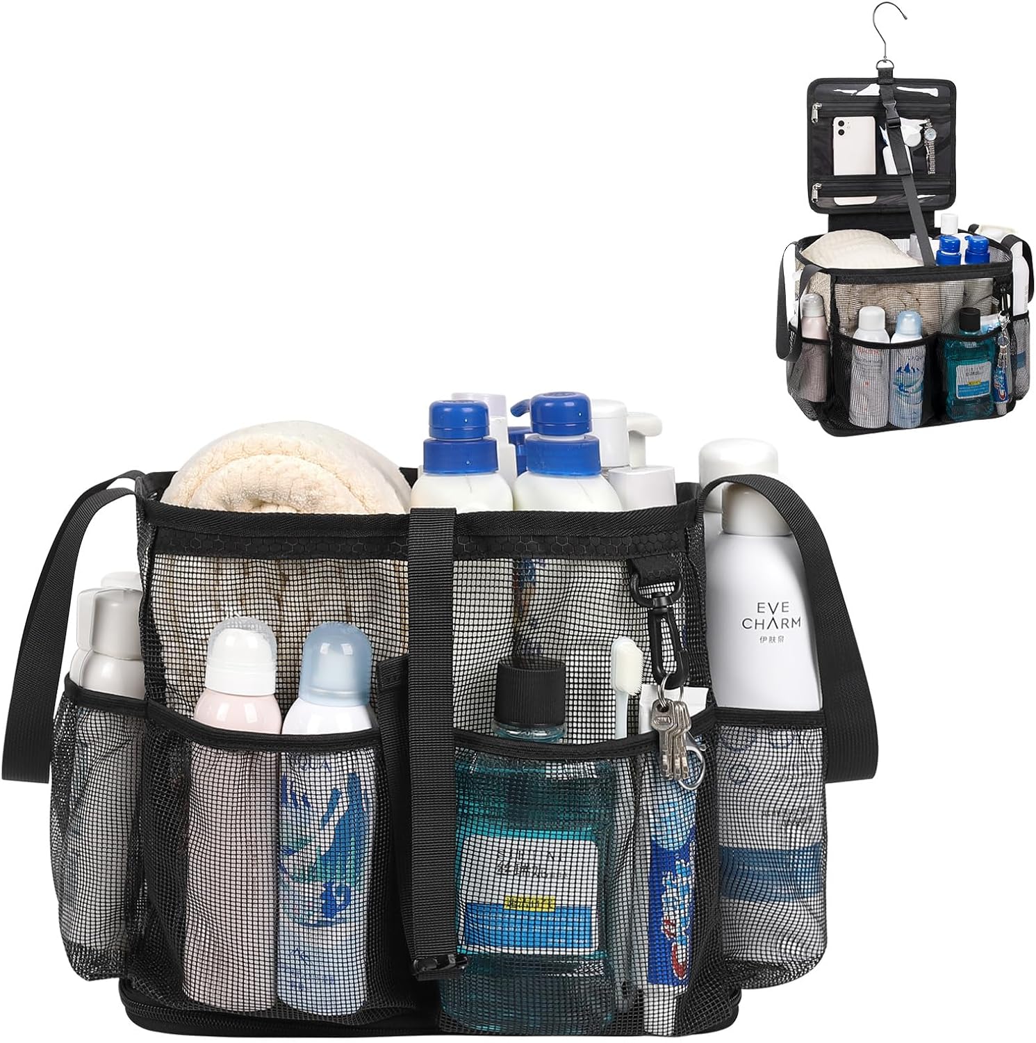 CUBETASTIC Portable Shower Caddy with 4 Side Pockets