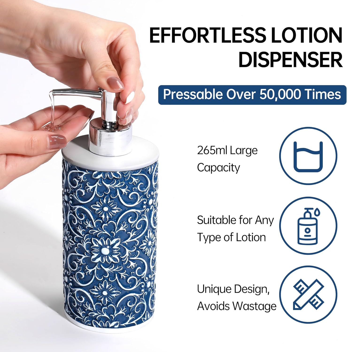Elegant Floral Pattern Bathroom Accessory Set 5 Pcs Blue