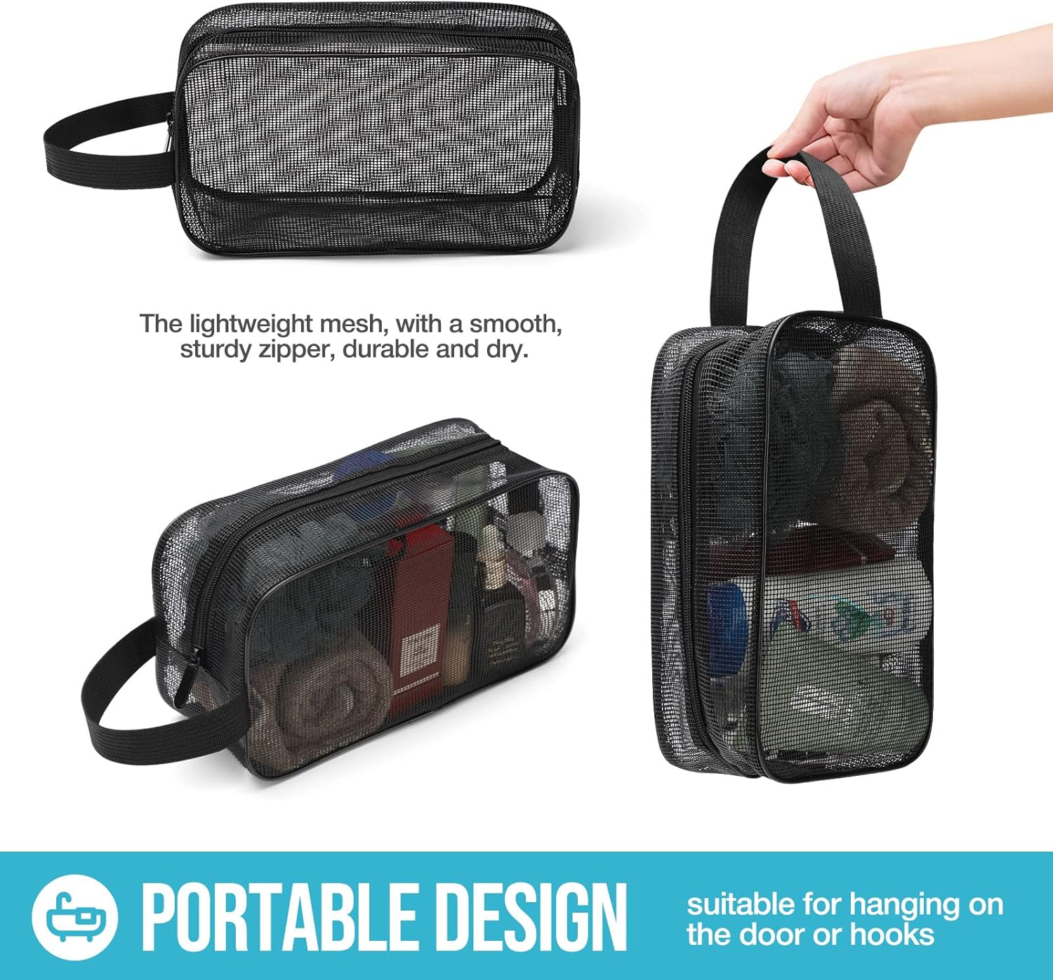 Gocvo Mesh Shower Caddy Black Portable Organizer Tote
