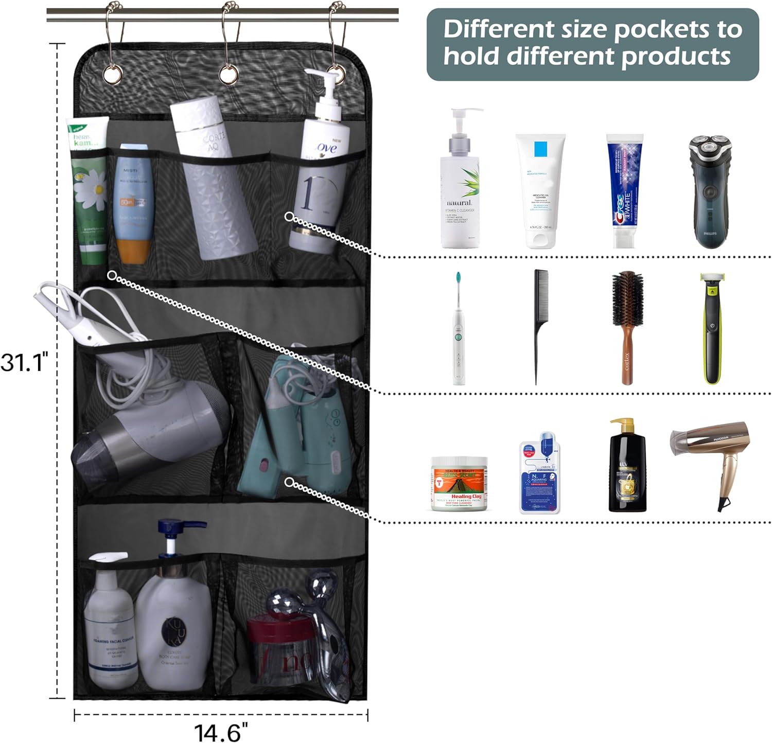 MISSLO Mesh Shower Caddy with Door and Curtain Hooks