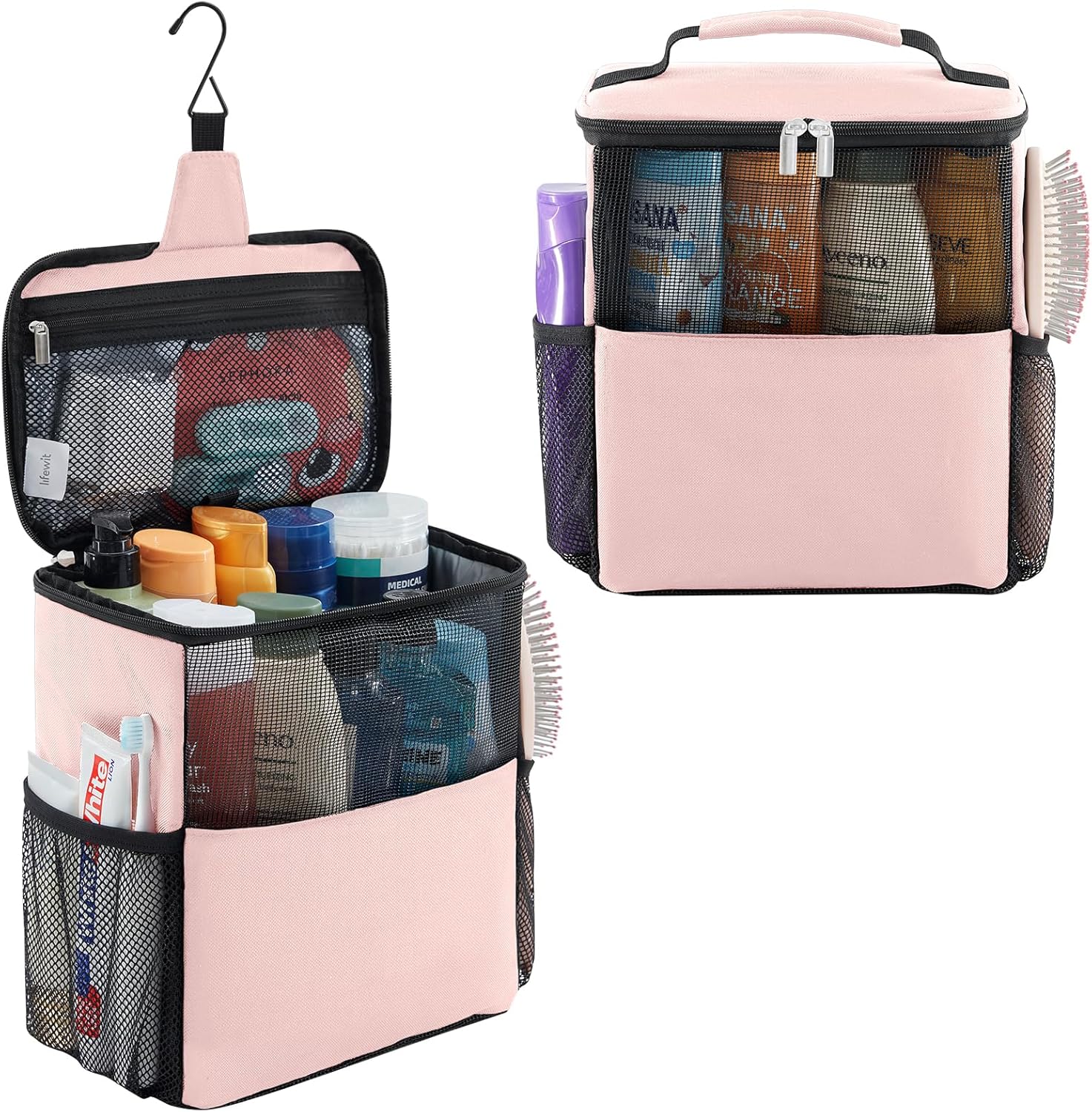 Lifewit Mesh Shower Caddy Bag for Women Large Pink