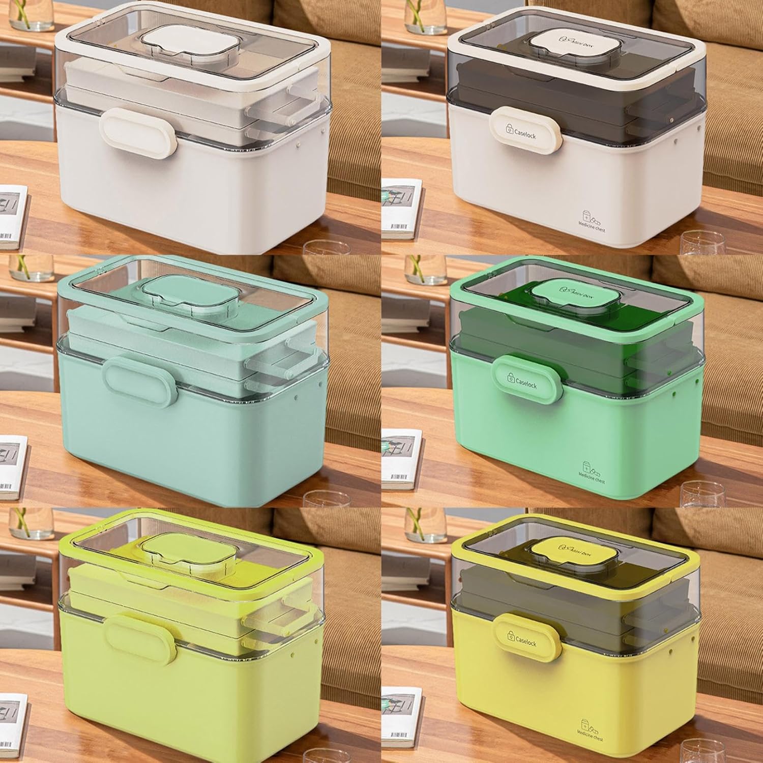 3-Tier Medicine Storage Box with Handle and Detachable Top