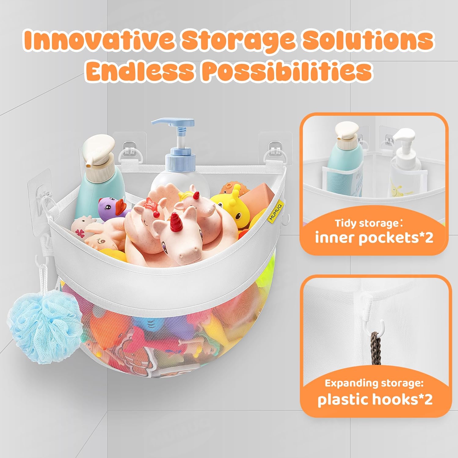 MUMUQ Bath Toy Storage Corner Organizer with Zipper