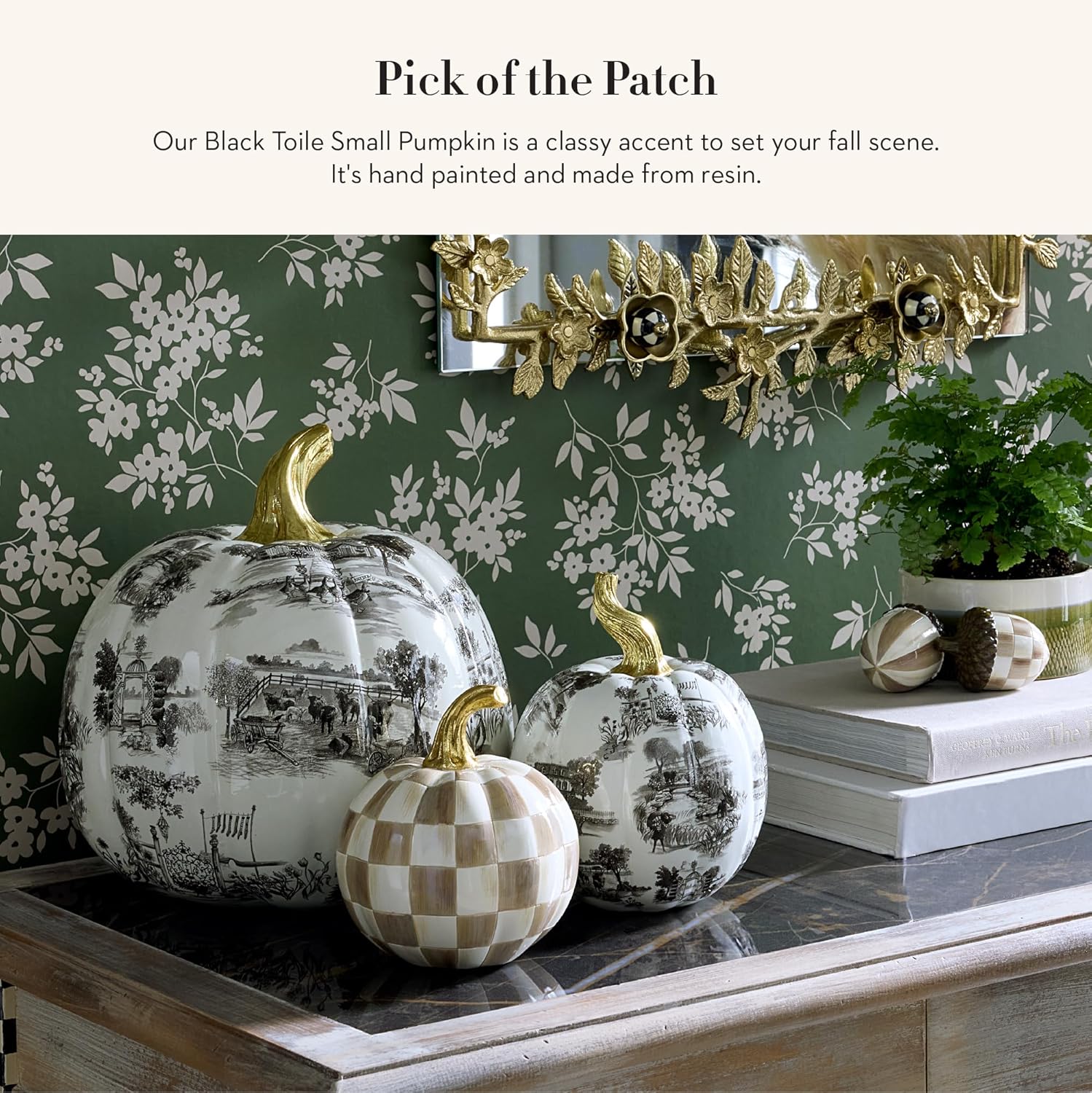 MACKENZIE-CHILDS Toile Black Resin Pumpkin Halloween Decor
