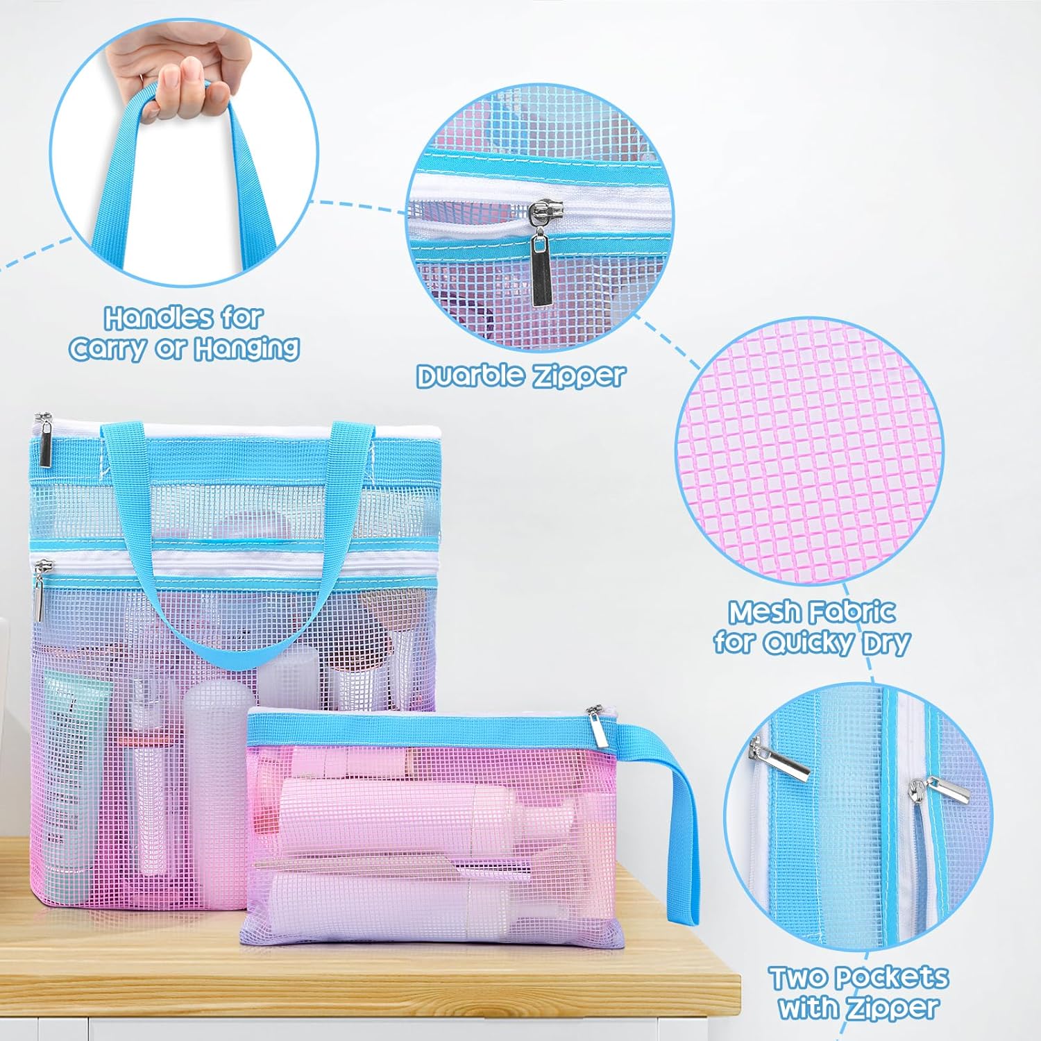 Nidoul Mesh Shower Caddy Zipper Bag for Travel Dorm Gym Beach