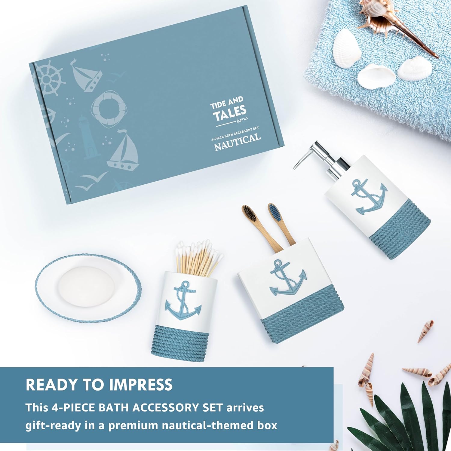 TideAndTales Nautical Bath Accessories Set 4 Piece 1