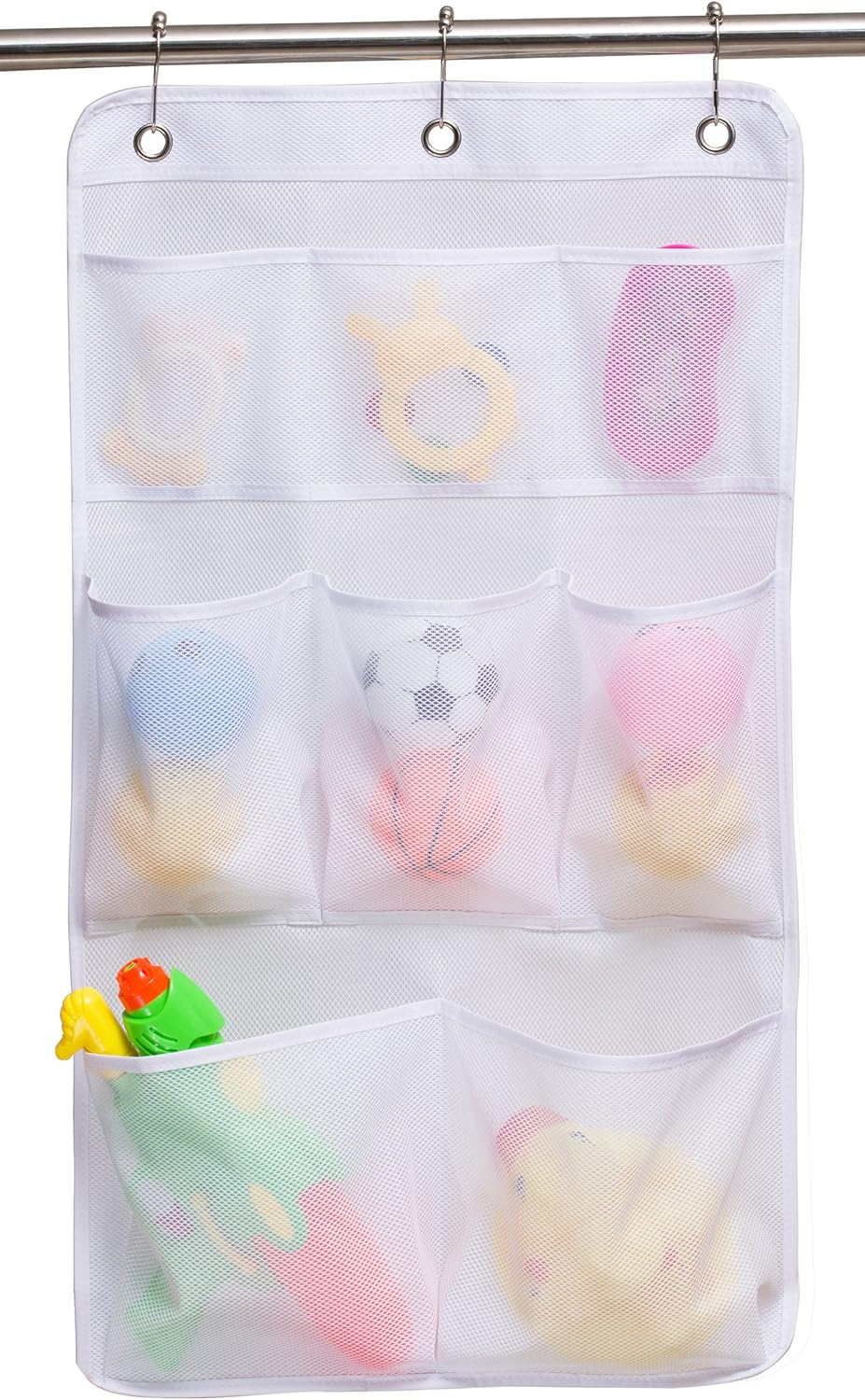 KIMBORA 8-Pocket Mesh Shower Caddy with 3 Rings