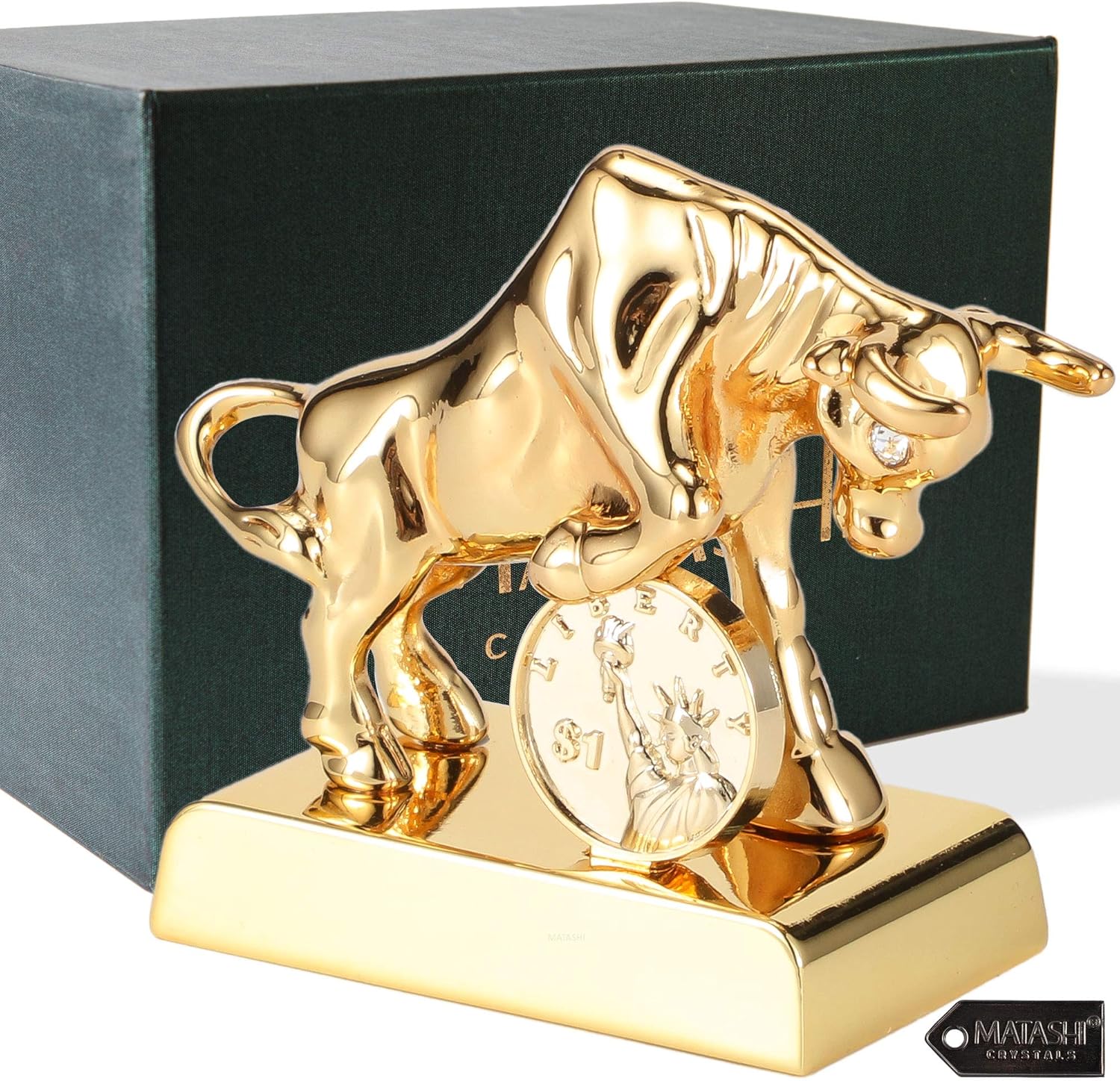 Matashi 24K Gold Plated Ox Bull Crystal Studded Statue
