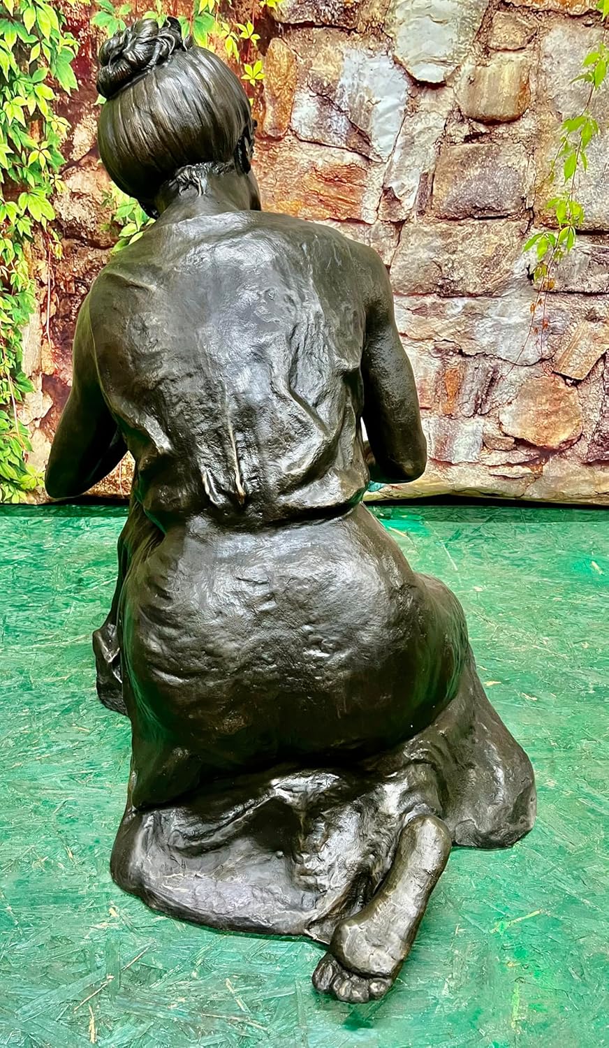 Bronze Woman Mother Kneeling with Rose Statue