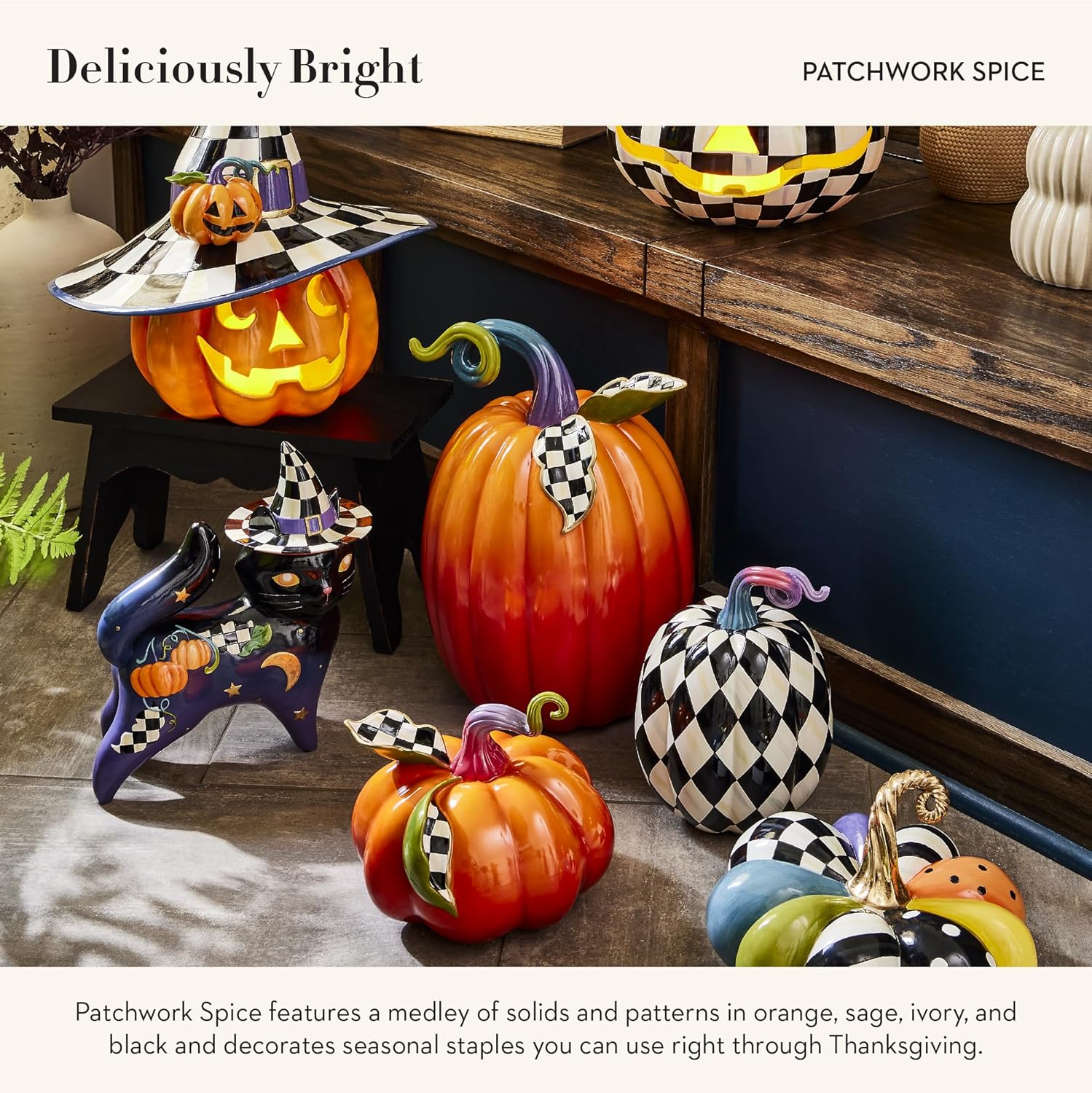 MacKenzie-Childs Mini Patchwork Spice Pumpkin Decor